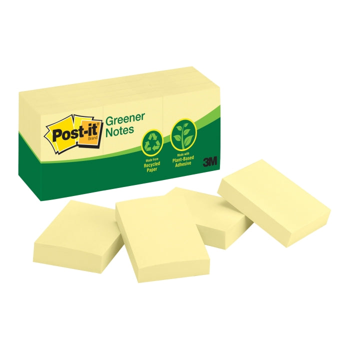 POST IT NOTES RECYCLED GREENER STICKY NOTES 12 PADS 3M 1 3/8X1 7/8" اوراق ملاحظات لاصقة _ معاد تكريرها 12 قطعة