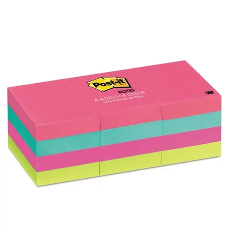 POST IT NEON COLOURS 12 PADS 653AN ملاحظات لاصقة ملونة الوان نيون 5 لون 12 قطعة