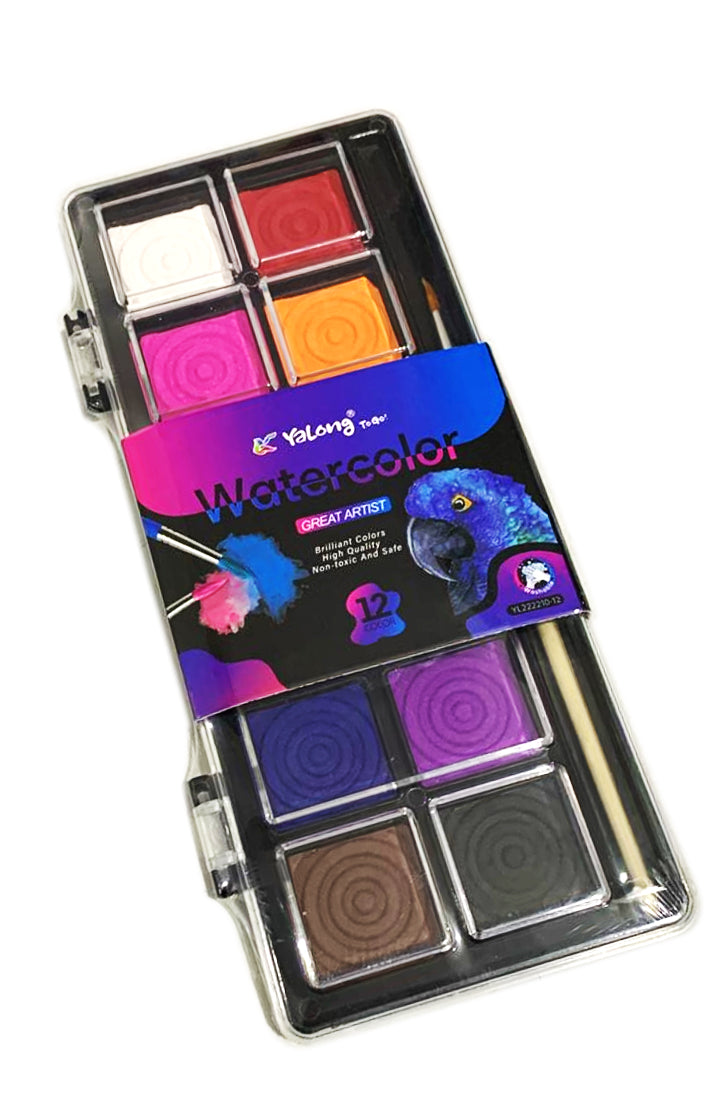 YALONG WATER COLORS SPIRAL CAKE 12COLORS W/BRUSH