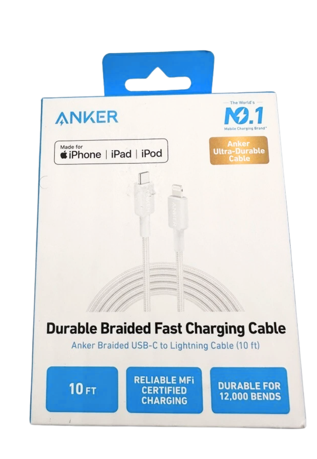 ANKER 322 USB-C TO LIGHTNING CABLE (6FT BRAIDED) WHT