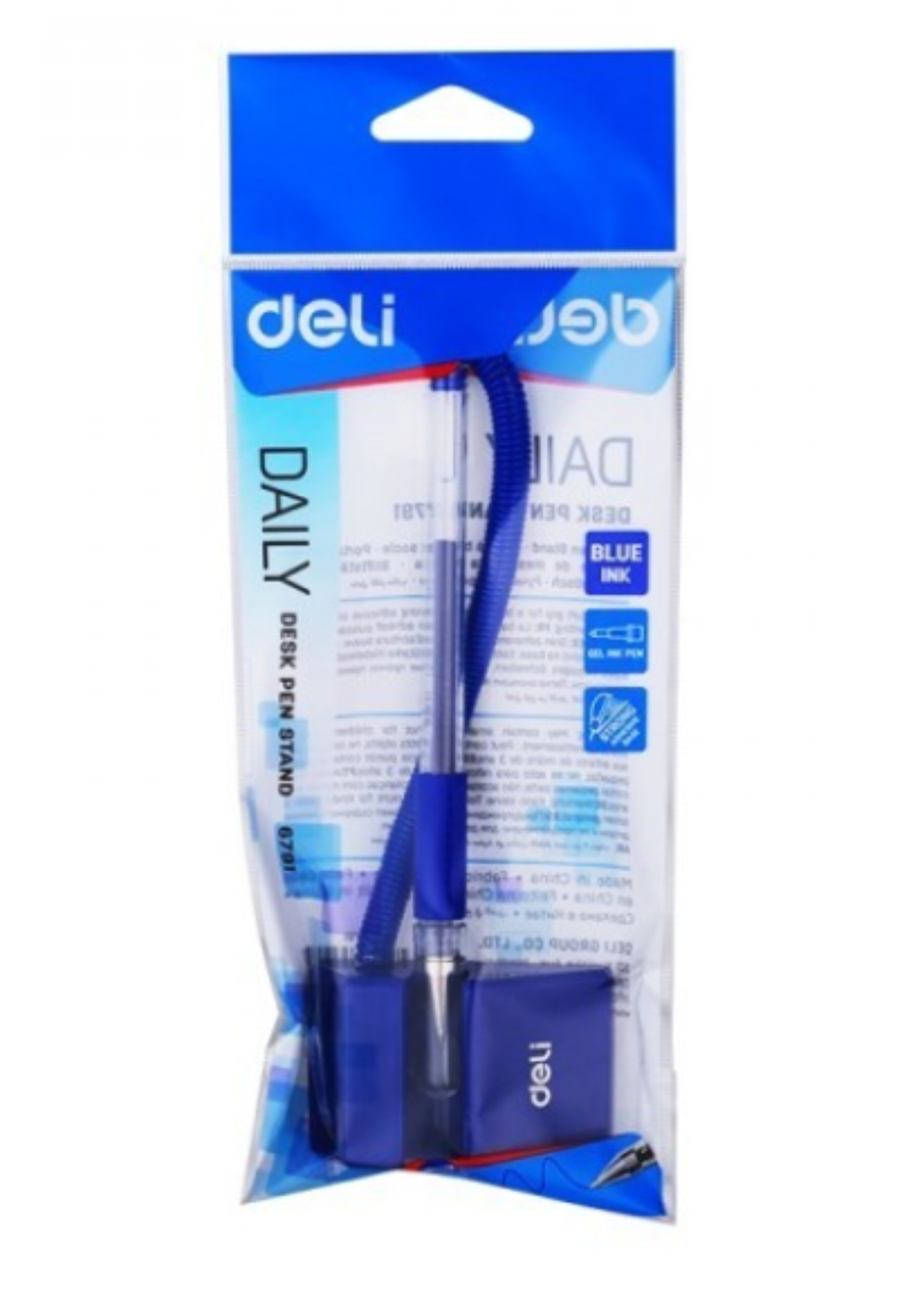 DELI RUBBER GRIP GEL INK TABLE PEN 0.5MM BLUE