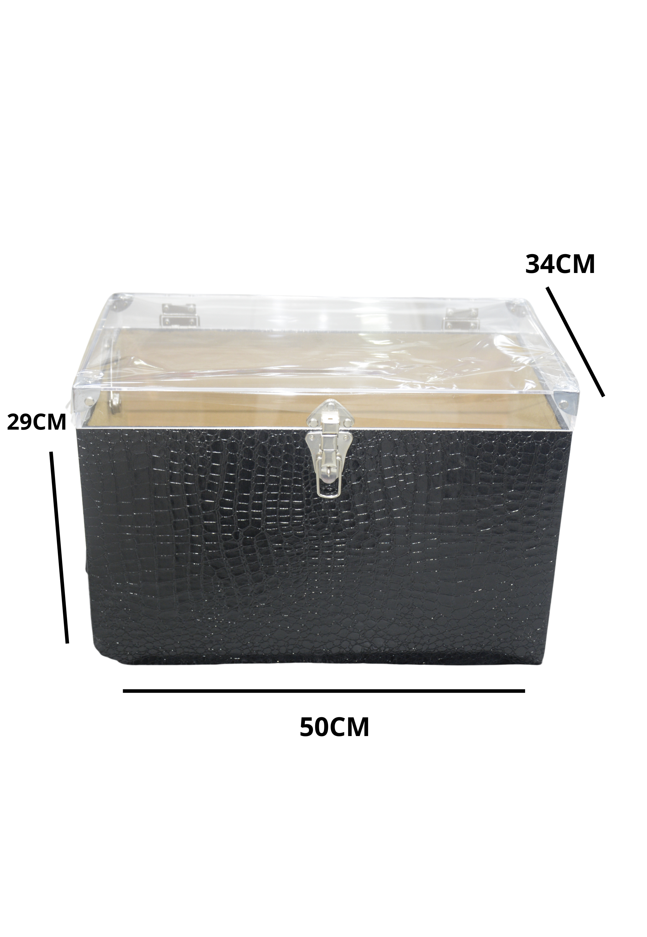 RECT WDN LEATHER GIFT BOX CROC BODY DESIGN W/GLASS LID BLACK-2MEDIUM