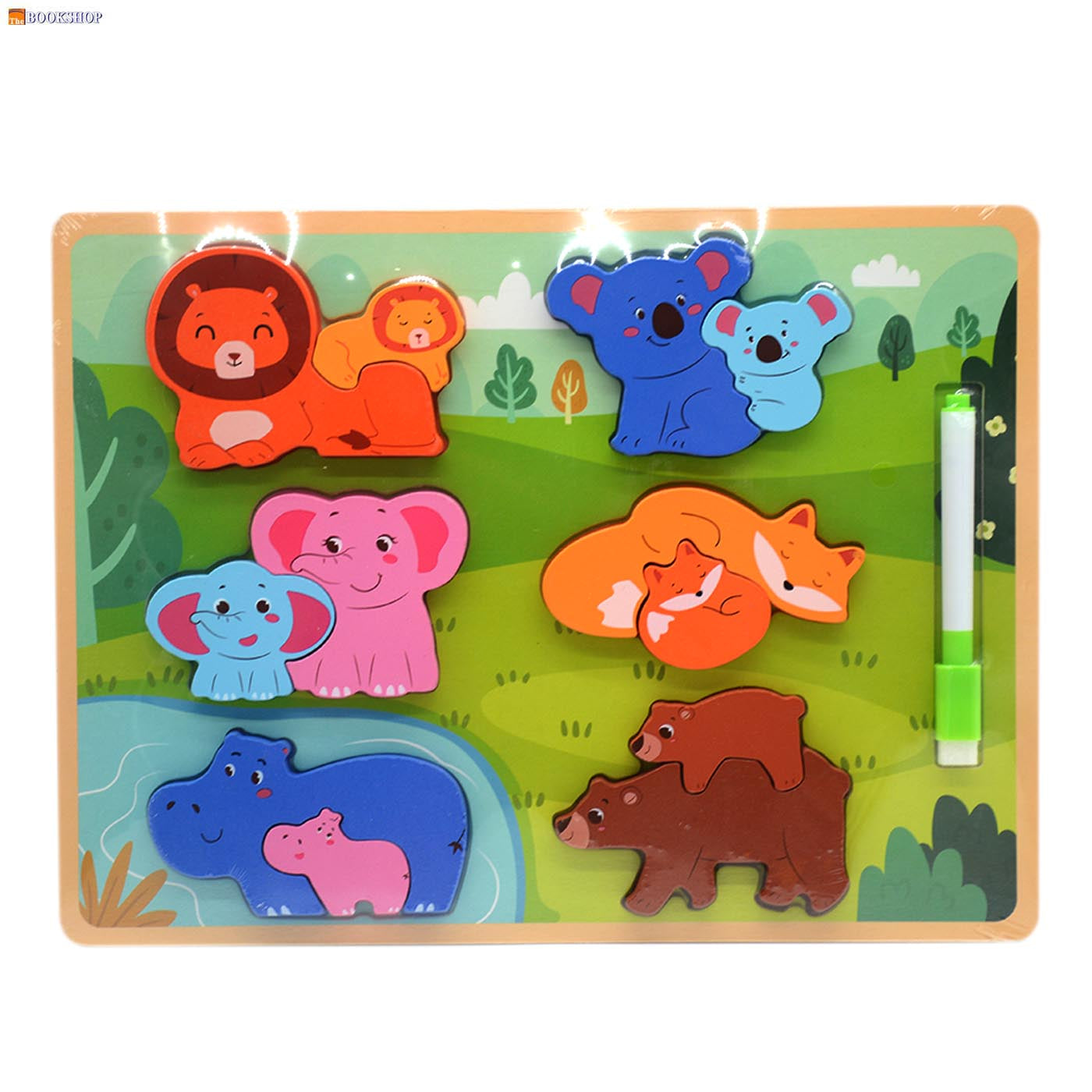 WOODEN PUZZLES WILD ANIMALS W/THEIR BABIES 22X30CM
