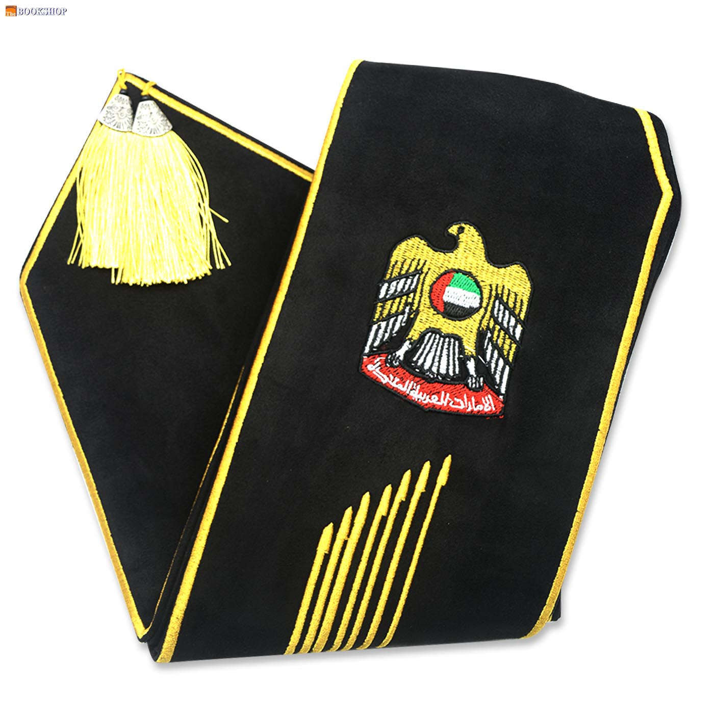ADULT VIP COLLAR SCARF VELVET BLACK W/ EMIRATES NEW LOGO+FLAG& FALCON+1971 EMBRD.