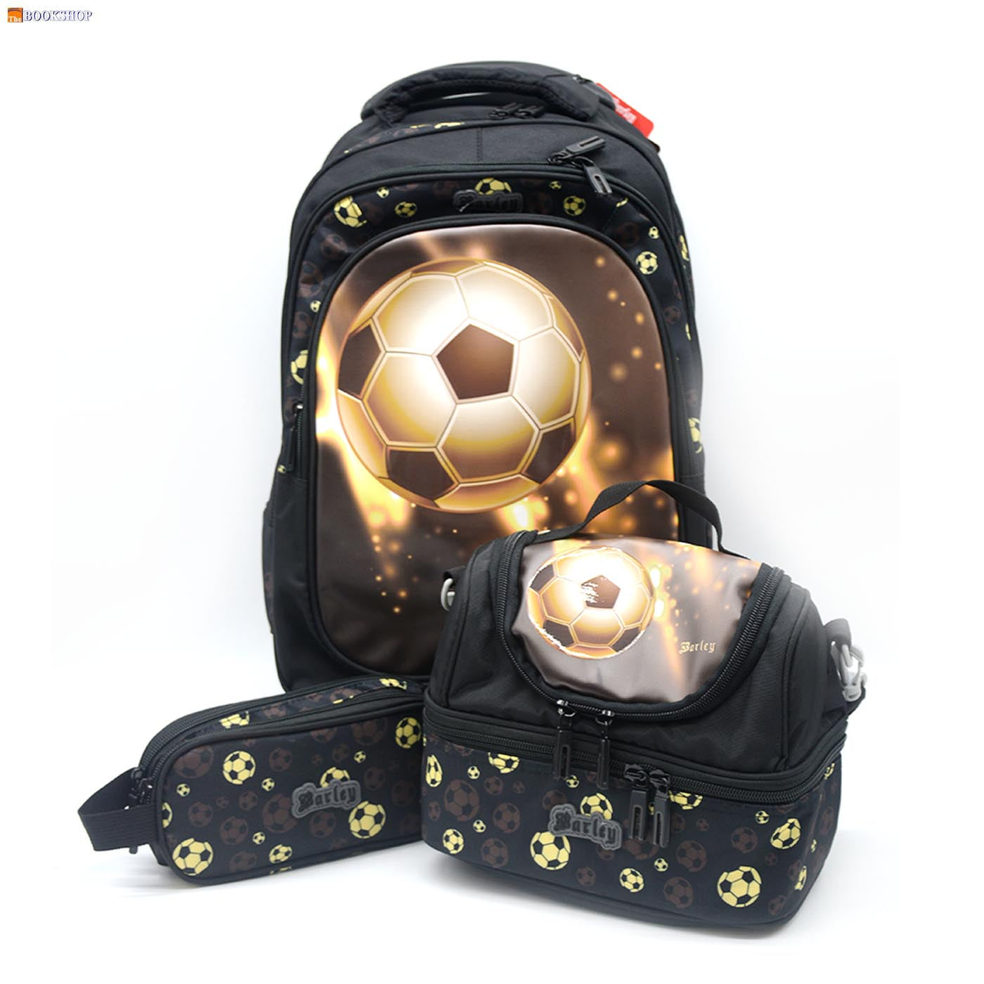 BARLEY TROLLEY BAG 18" 3COMP W/PENCIL CASE&LUNCH BAG-FOOTBALL DESIGN