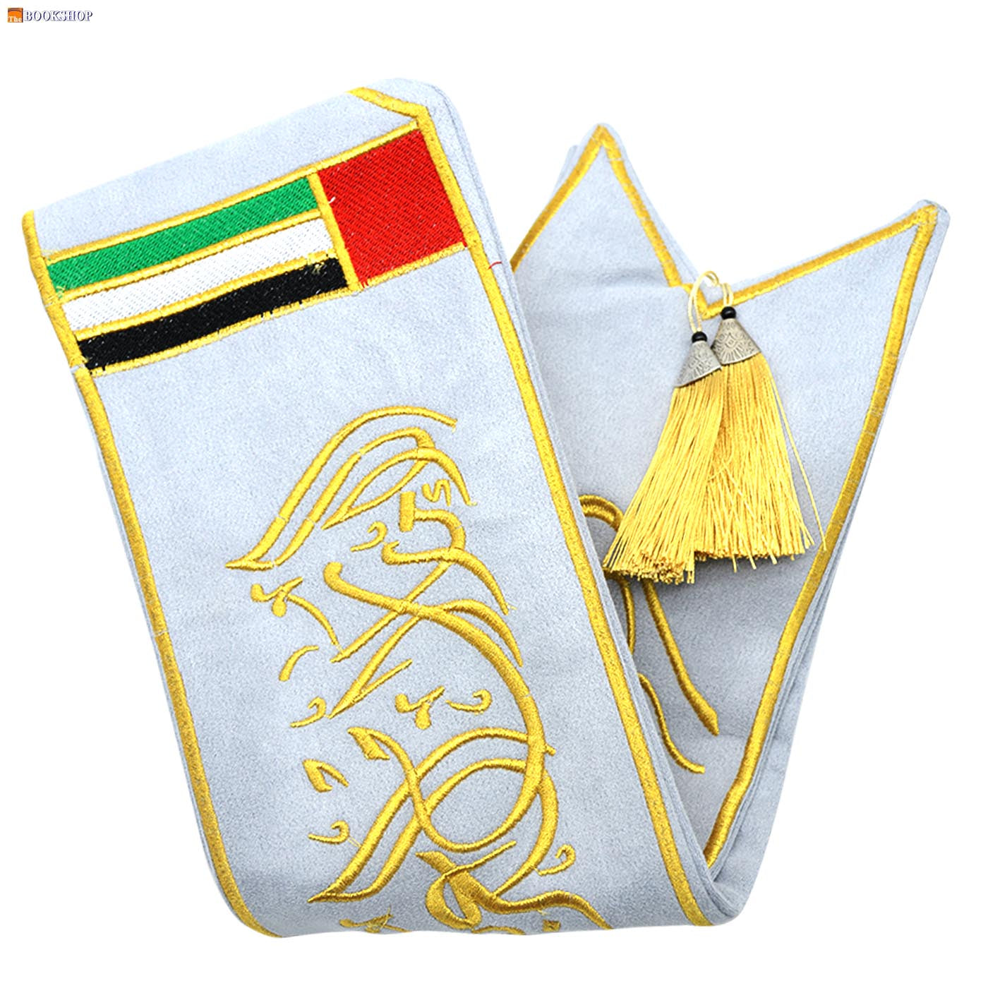 ADULT VIP COLLAR SCARF VELVET GRAY W/ BOTH SIDE FLAG AND ARABIC TEXT