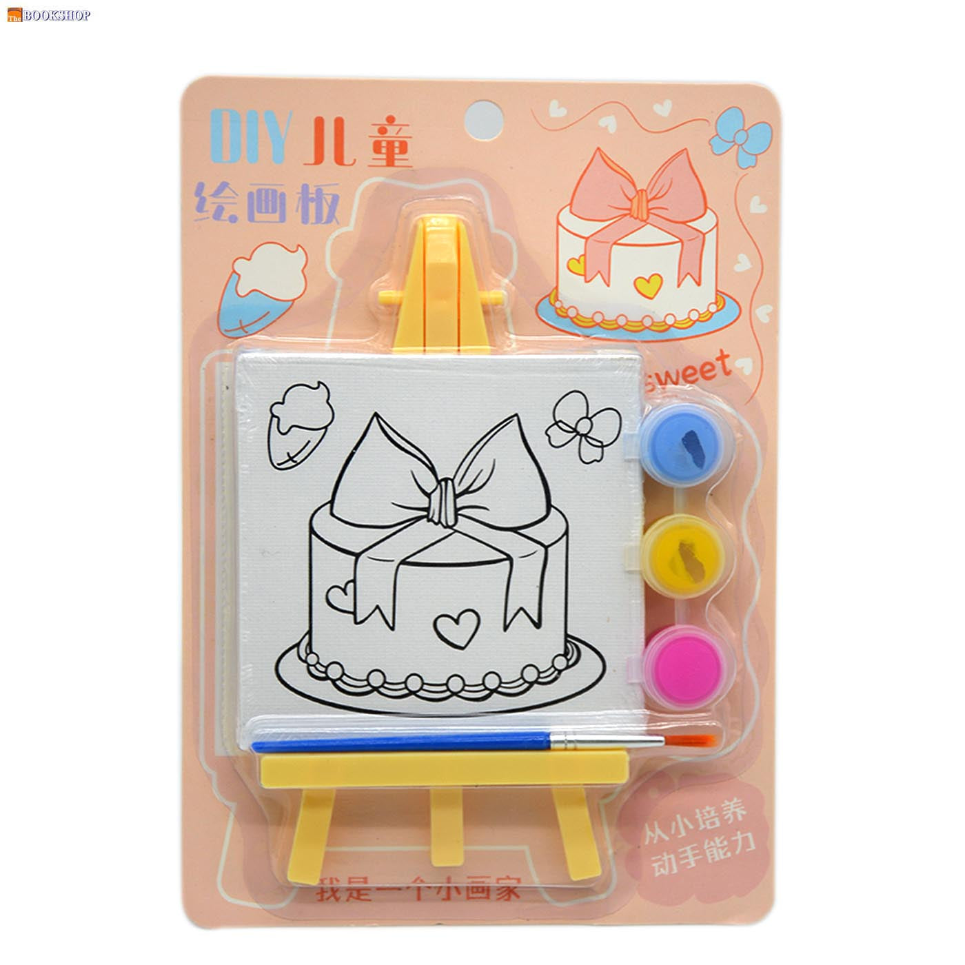 PLASTIC MINI EASEL W/CANVAS&3PCS PAINTING SET