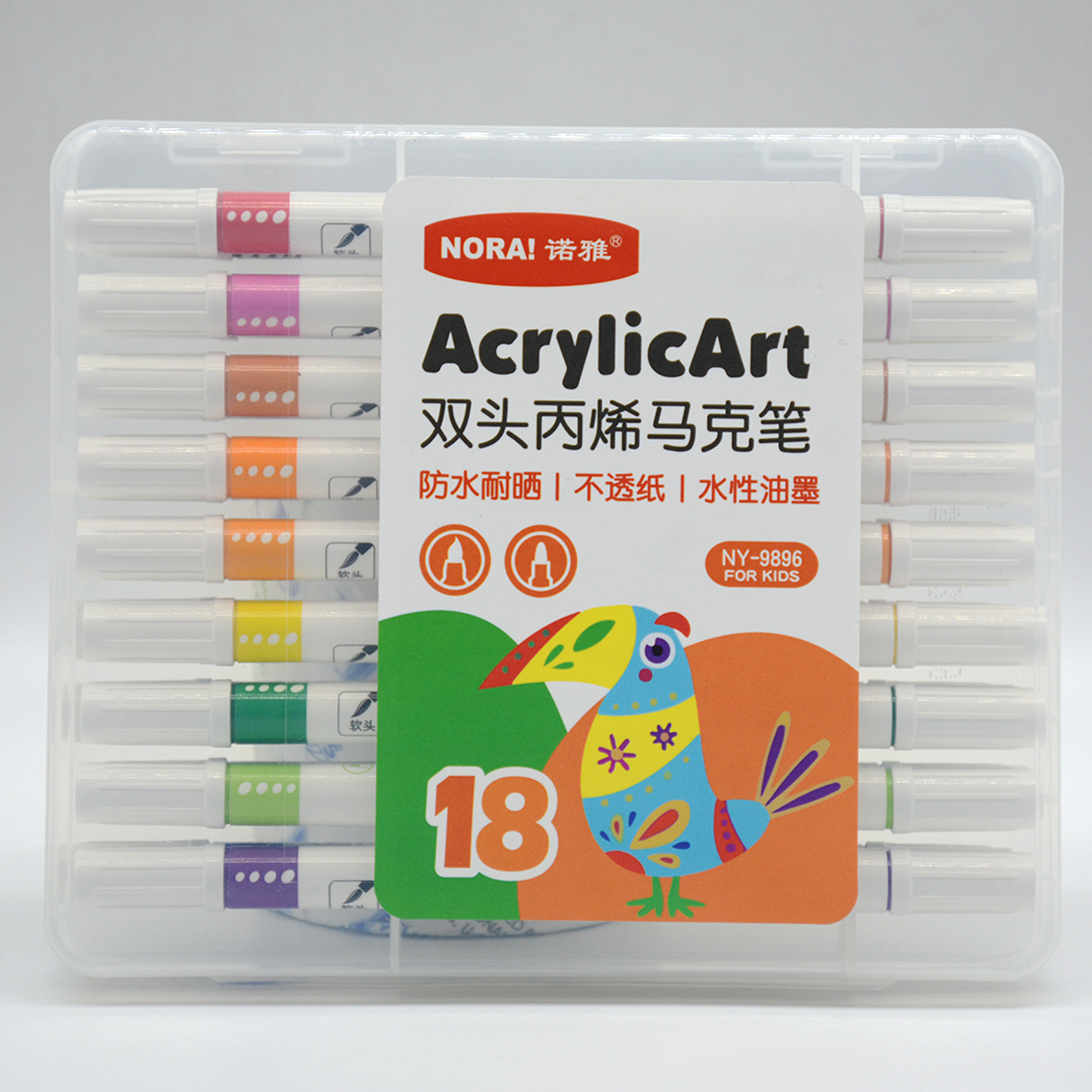 NORA DOUBLE ENDED ACRYYLIC MARKER 18COLORS IN PLASTIC BOX