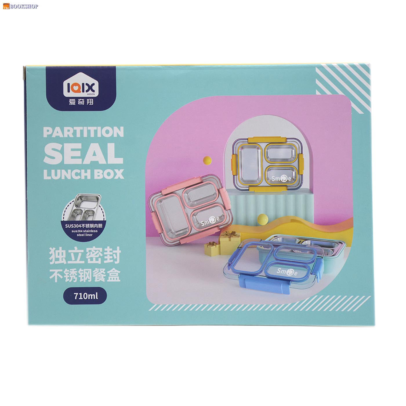 STAINLESS LUNCH BOX W/3 DIVISION&4 CLIP CLOSURE 710ML