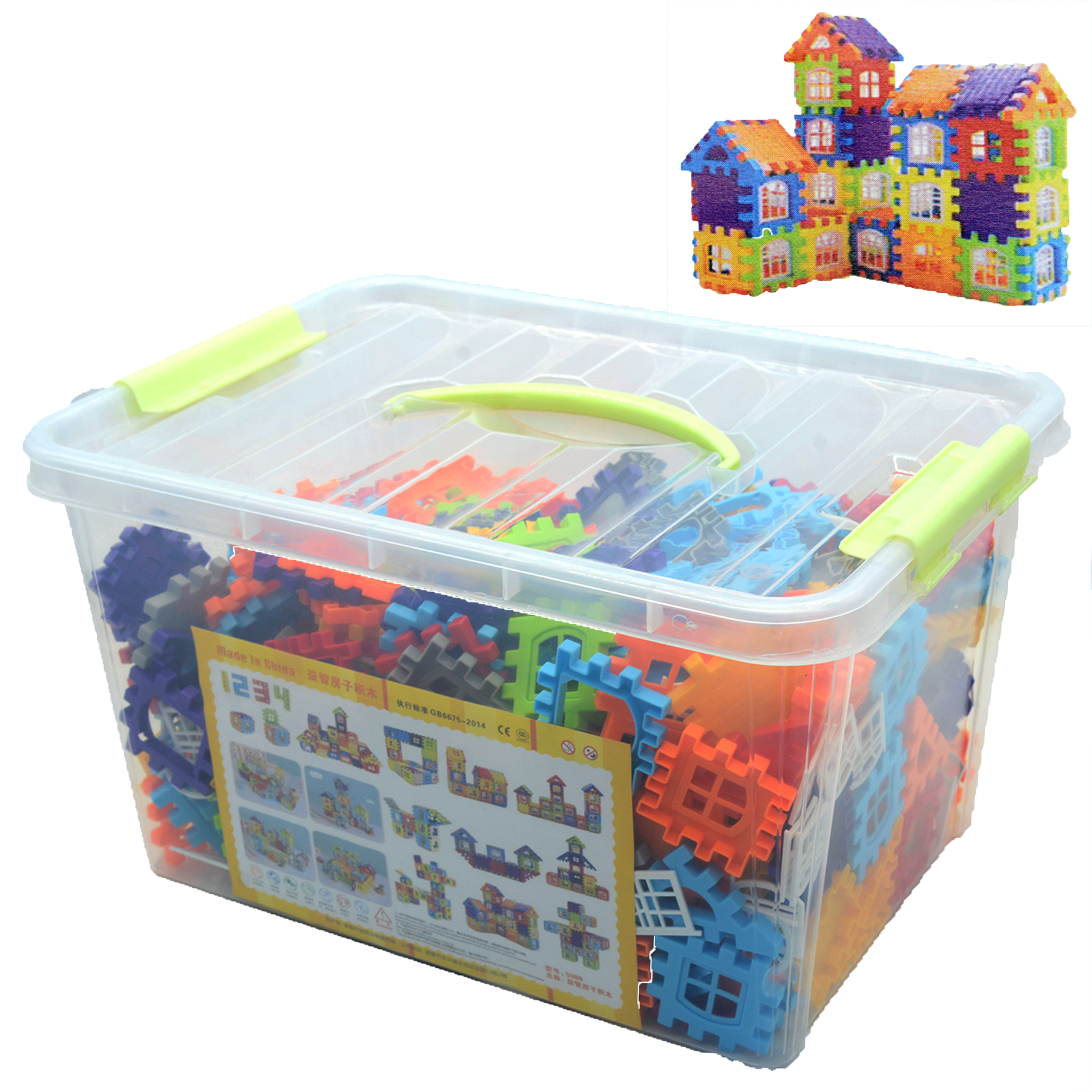EDUCATIONAL HOUSE BUILDING BLOCKS IN PLASTIC BOX SMALL