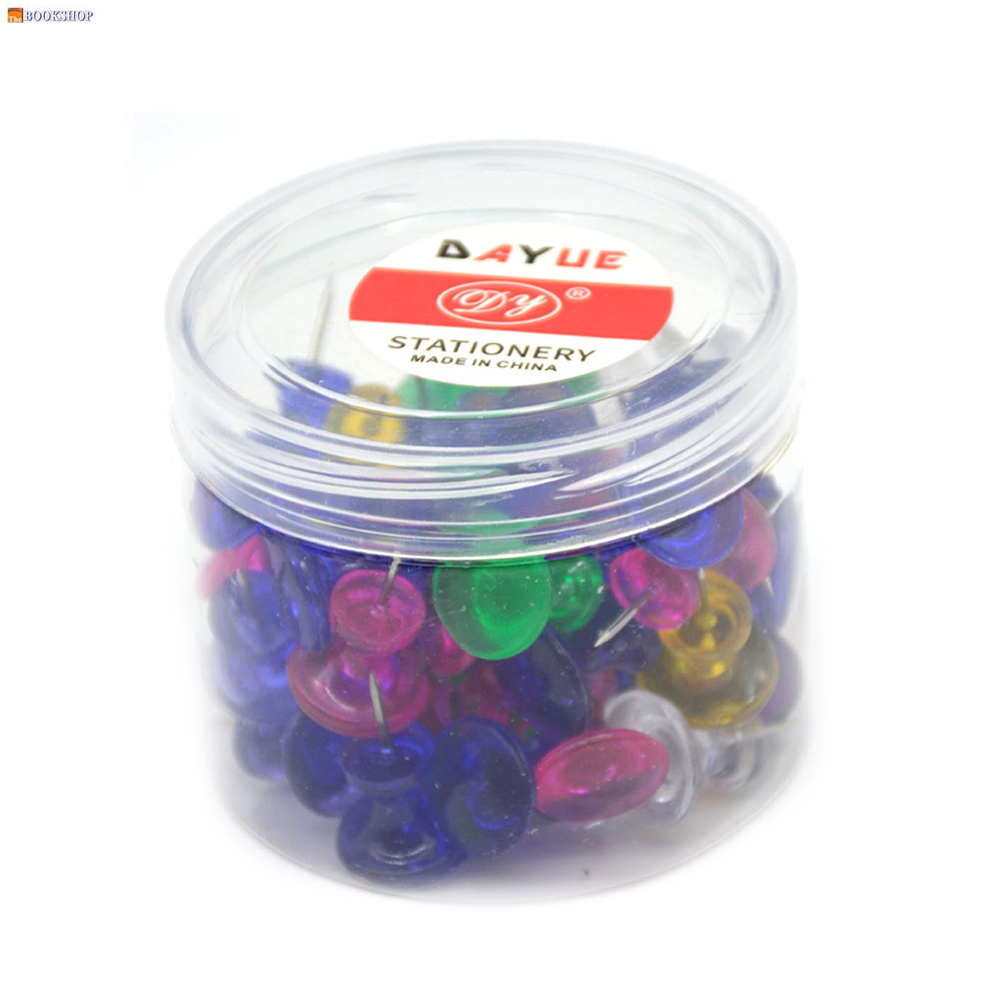 DY TRANS.COLOR PUSH PIN BIG 48PCS IN PVC BOX دبابيس تعليق ملونة لامعة حجم كبير 48 دبوس