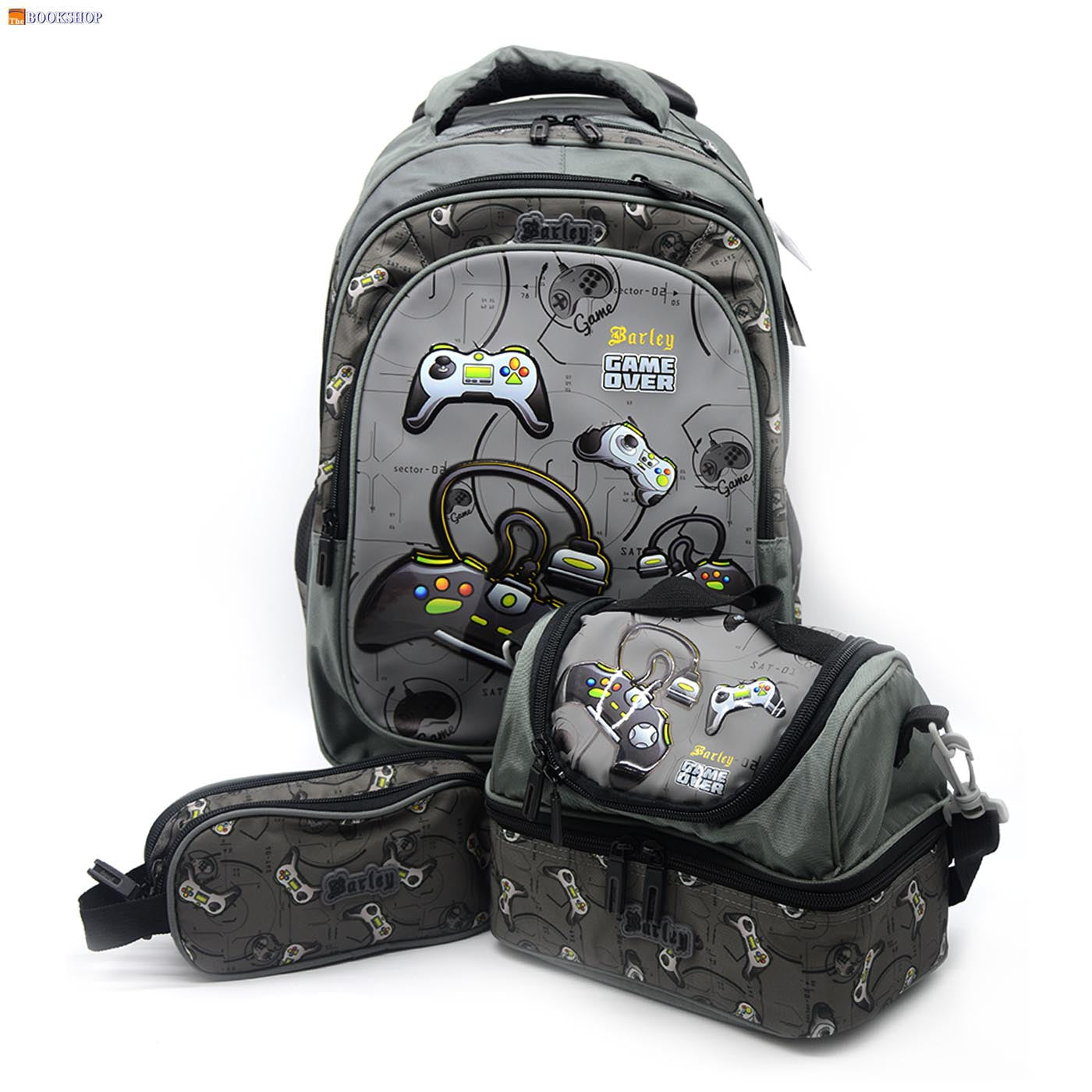 BARLEY TROLLEY BAG 18" 3COMP W/PENCIL CASE&LUNCH BAG- GAME OVER DESIGN