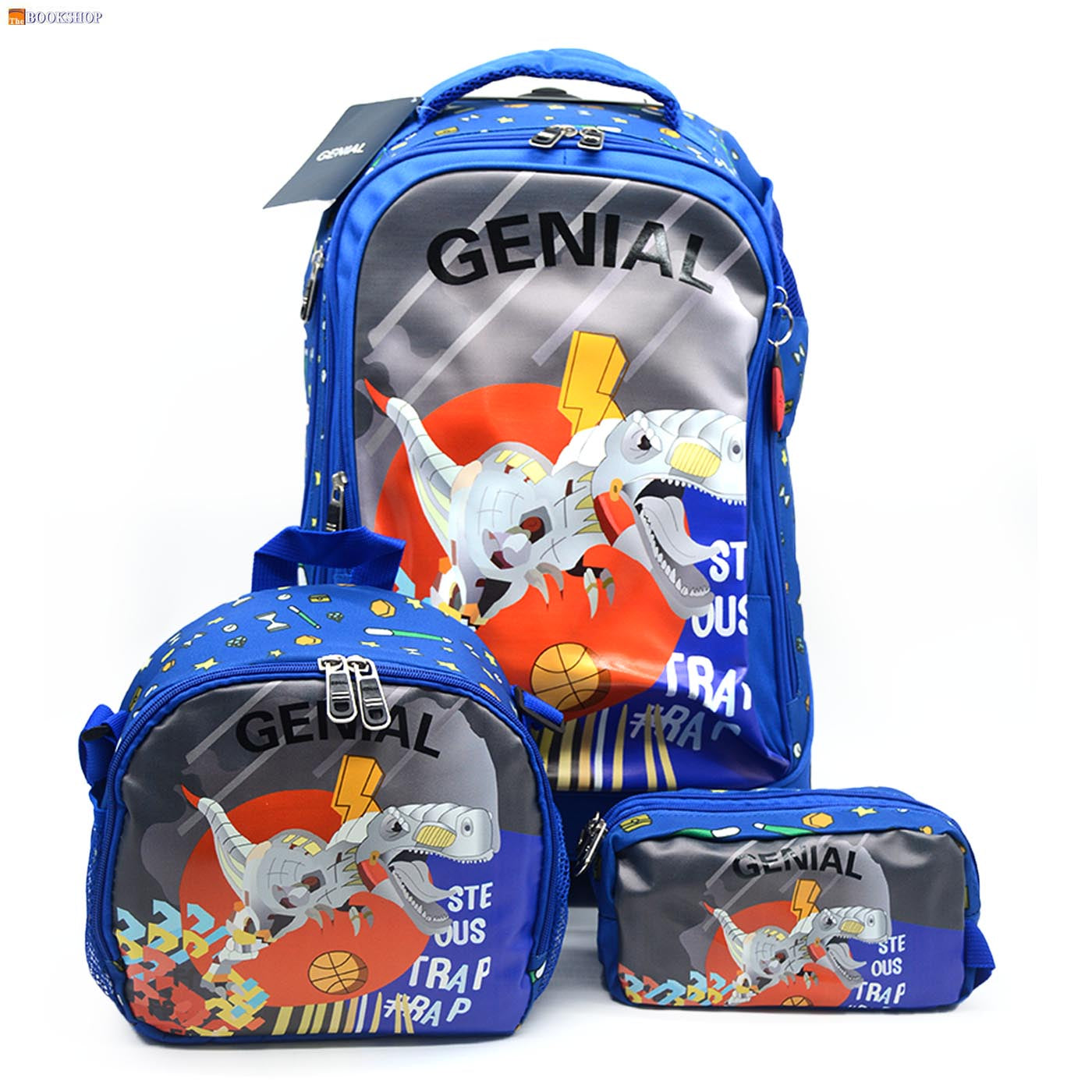 GENIAL BIG WHEEL TROLLEY BAG 19" W/3COMP+LUNCH BAG+PENCIL CASE- DINOSAUR