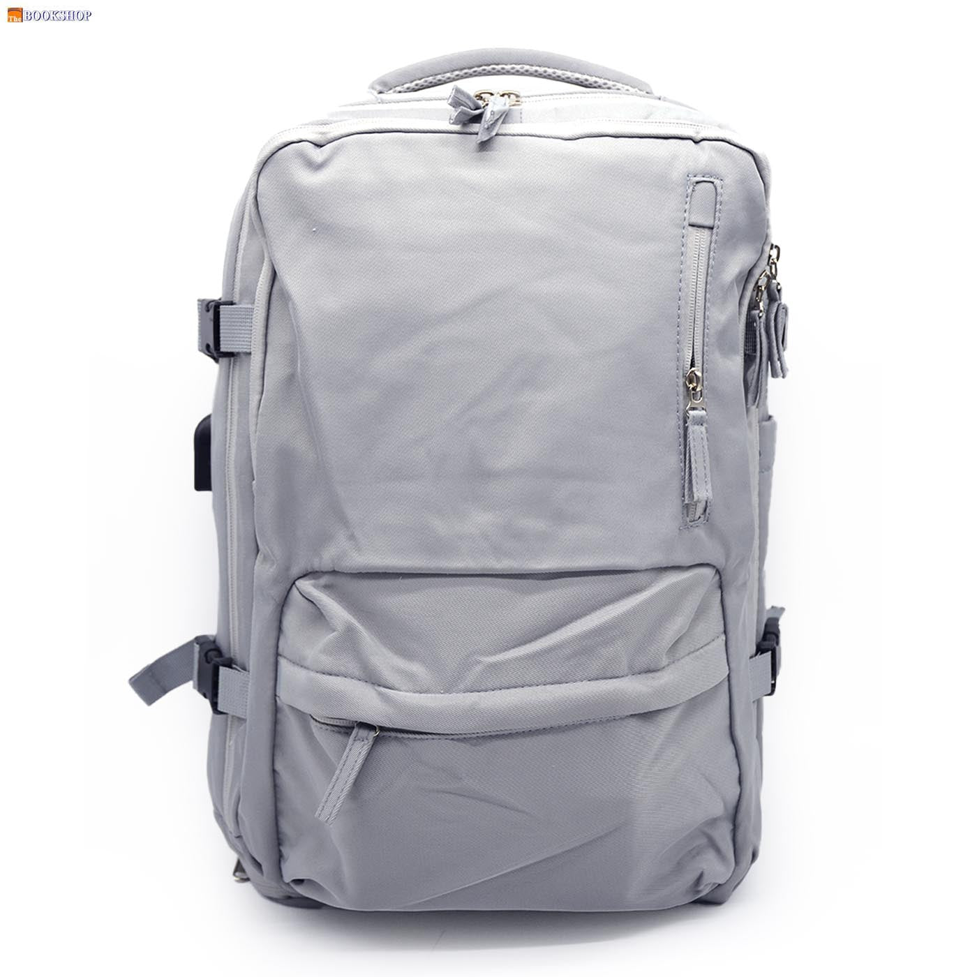 BACKPACK 18" W/LAPTOP POCKET&USB PLAIN 520-GREY