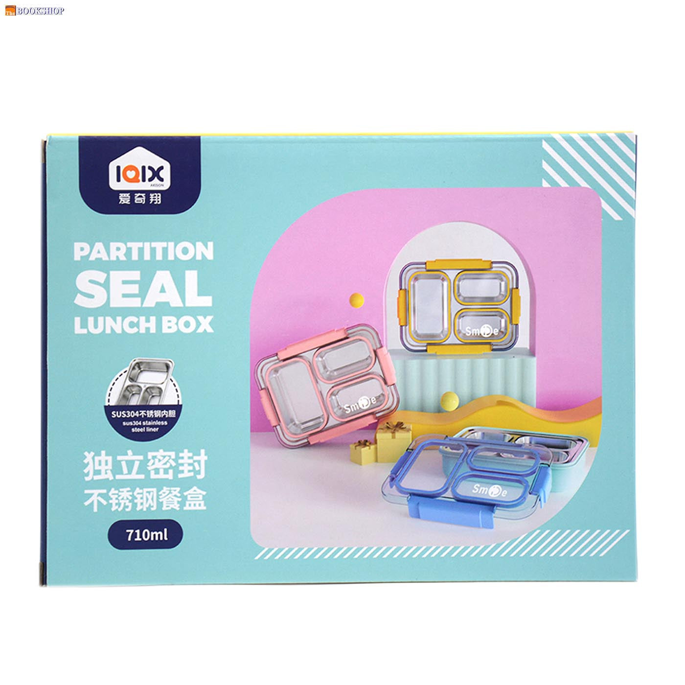 STAINLESS LUNCH BOX W/3 DIVISION&4 CLIP CLOSURE 710ML