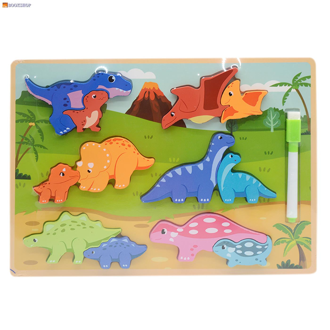 WOODEN PUZZLES DINOSAURS W/THEIR BABIES 22X30CM