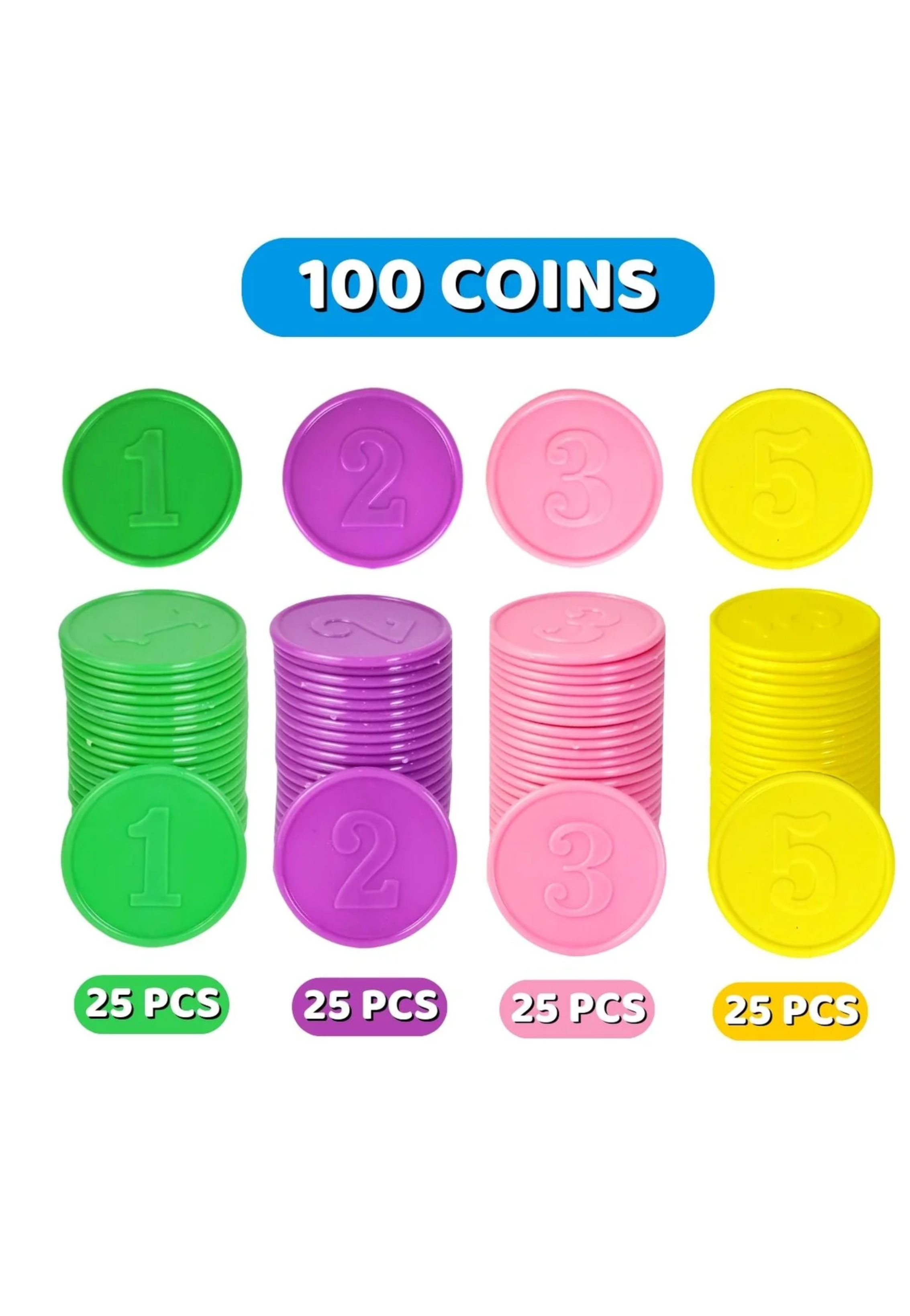 COLORFUL PLASTIC COINS FOR CLASSROOM ENGAGEMENT-100PCS SET