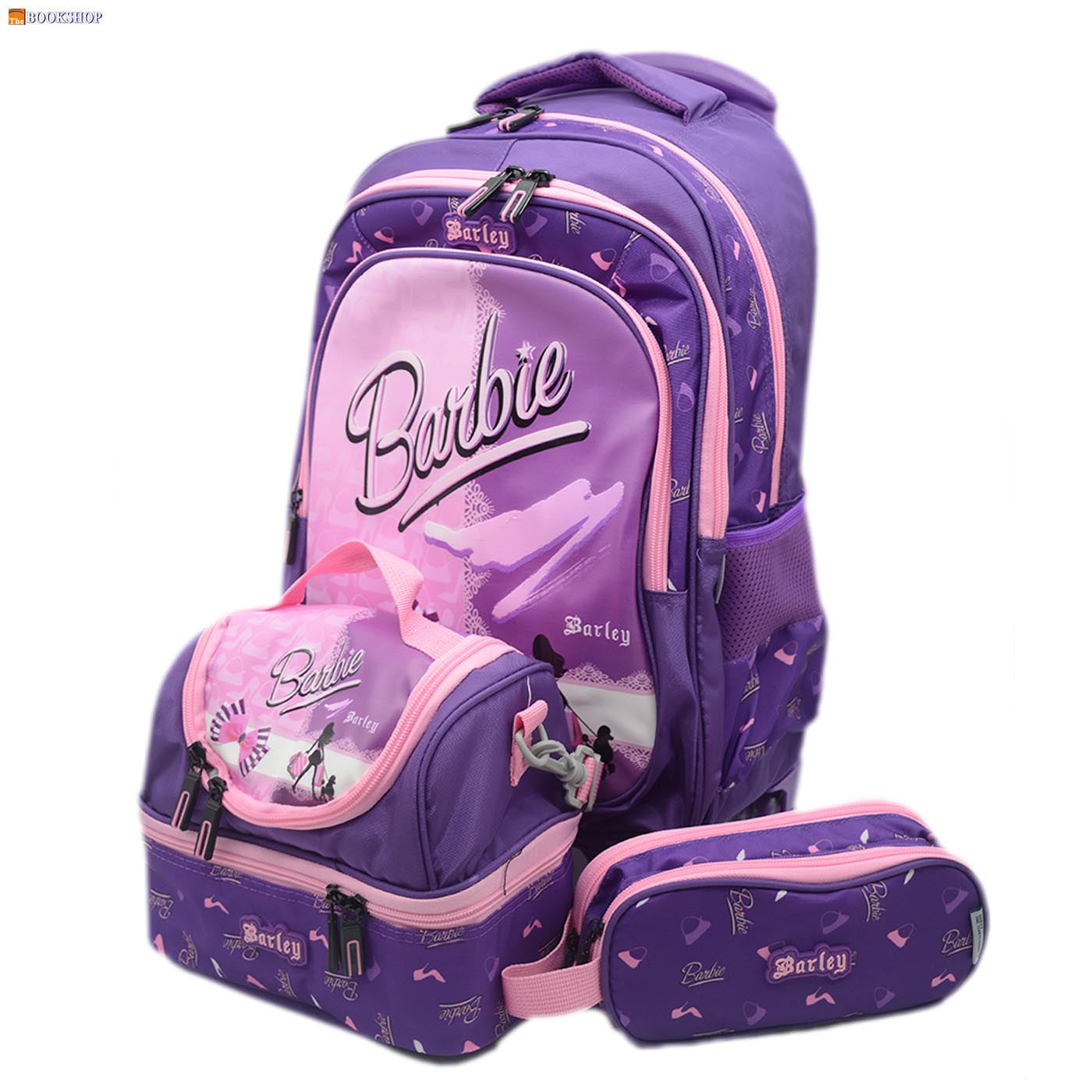 BARLEY TROLLEY BAG 18" 3COMP W/PENCIL CASE&LUNCH BAG- BARBIE DESIGN
