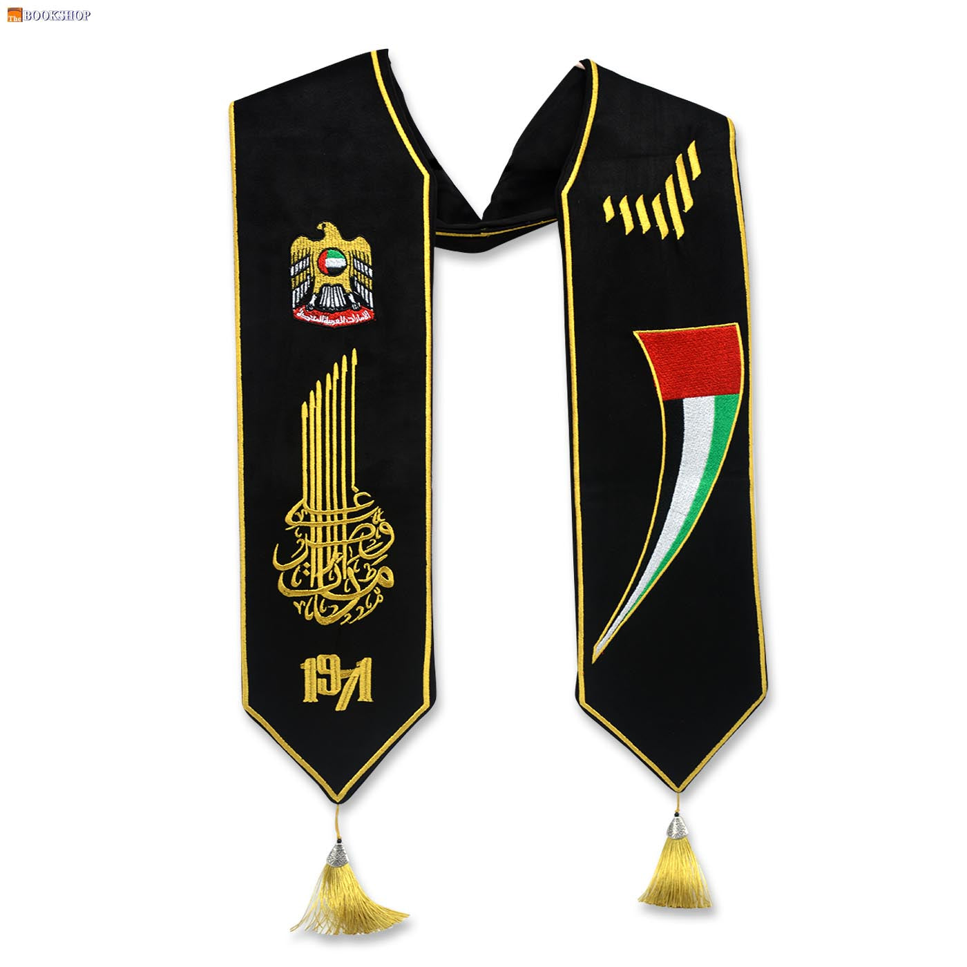 ADULT VIP COLLAR SCARF VELVET BLACK W/ EMIRATES NEW LOGO+FLAG& FALCON+1971 EMBRD.