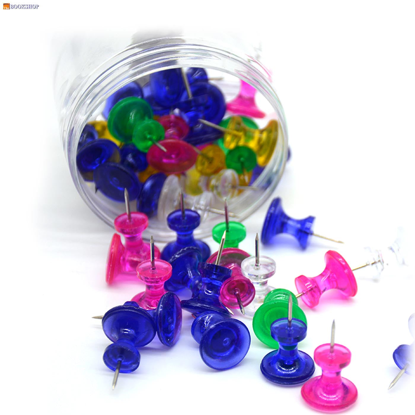 DY TRANS.COLOR PUSH PIN BIG 48PCS IN PVC BOX دبابيس تعليق ملونة لامعة حجم كبير 48 دبوس
