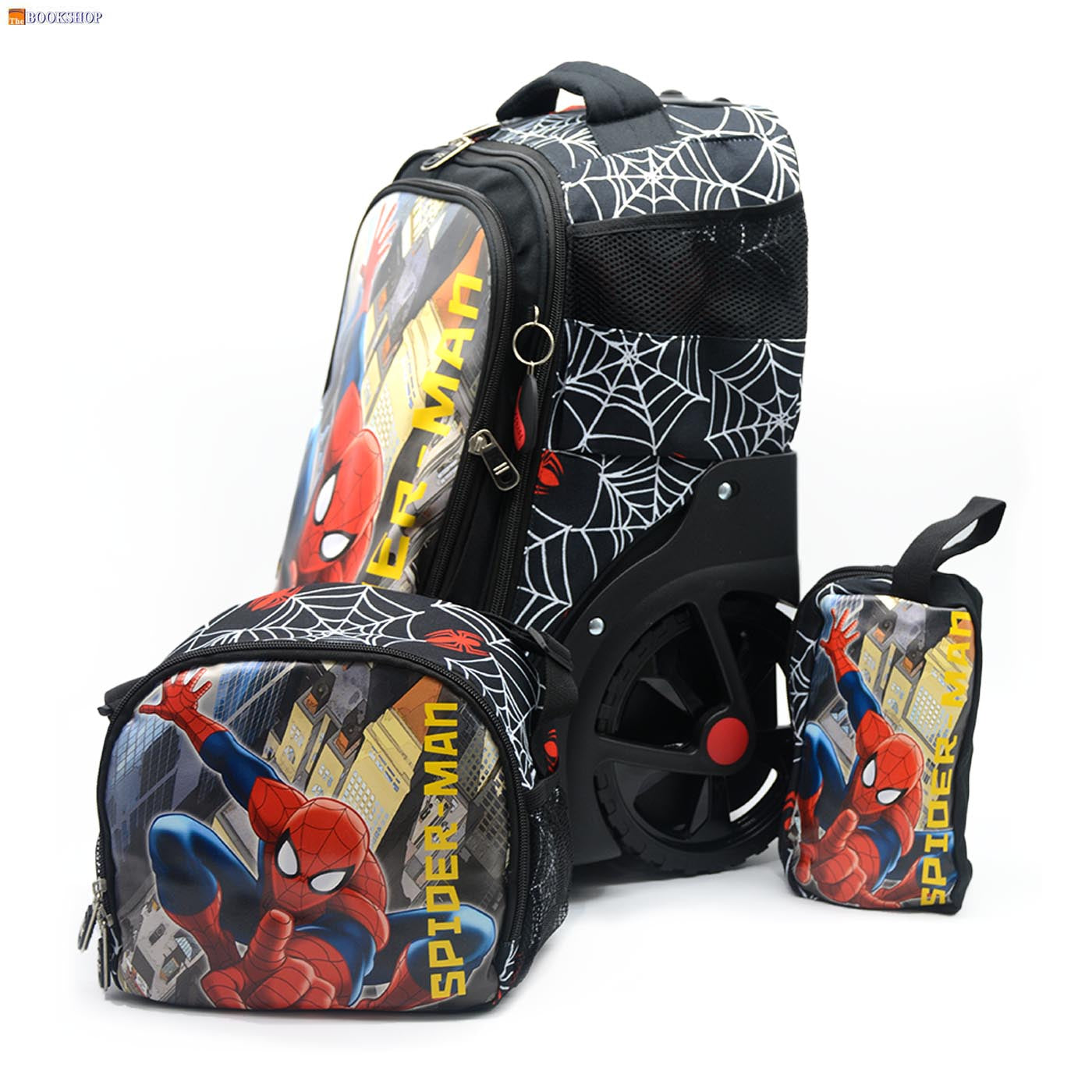 GENIAL BIG WHEEL TROLLEY BAG 19" W/3COMP+LUNCH BAG+PENCIL CASE-SPIDERMAN