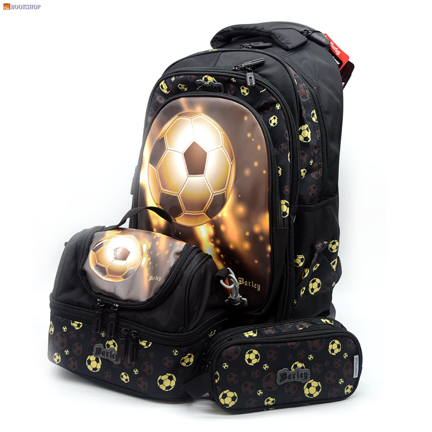 BARLEY TROLLEY BAG 18" 3COMP W/PENCIL CASE&LUNCH BAG-FOOTBALL DESIGN