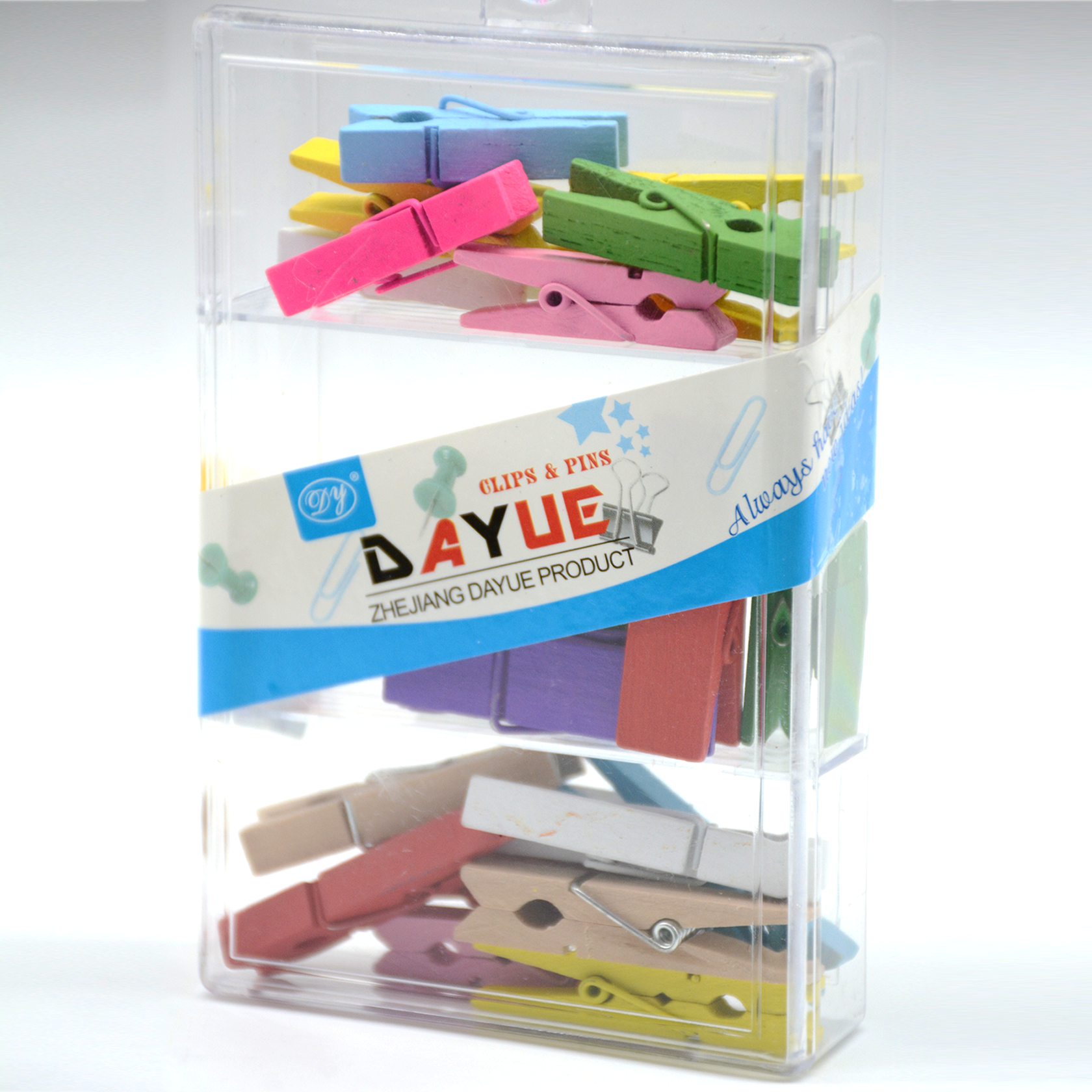 DIY WOODEN CLIPS COLORED 3SIZE IN PVC BOX