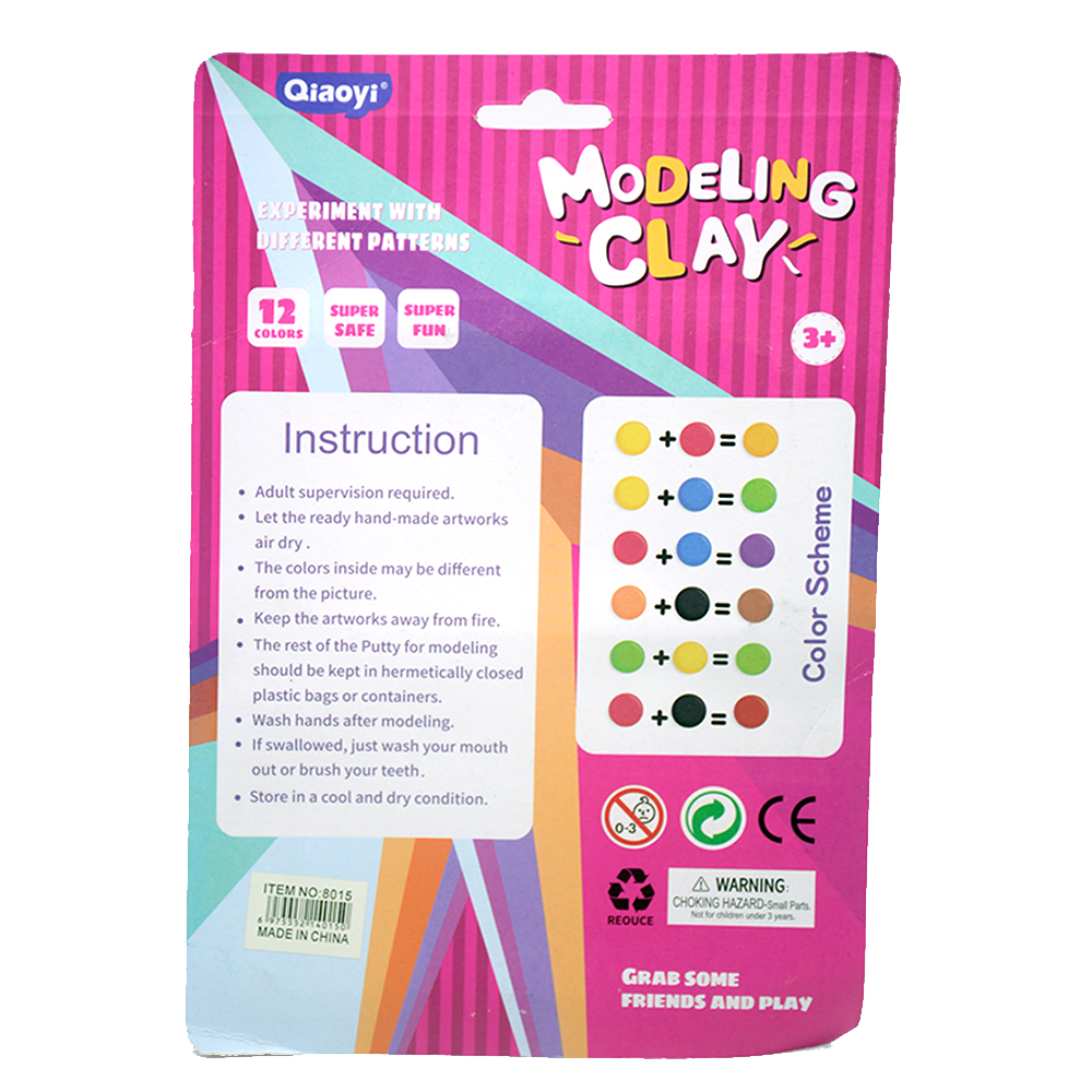 QIAOYI 12COLOR MODELING CLAY W/ACC BLISTER 8015