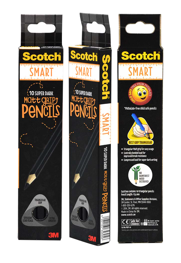 أقلام رصاص سكوتش سمارت مات جريب من ثري إم 3M Scotch Smart Matt Grip Pencils - 10 Pieces