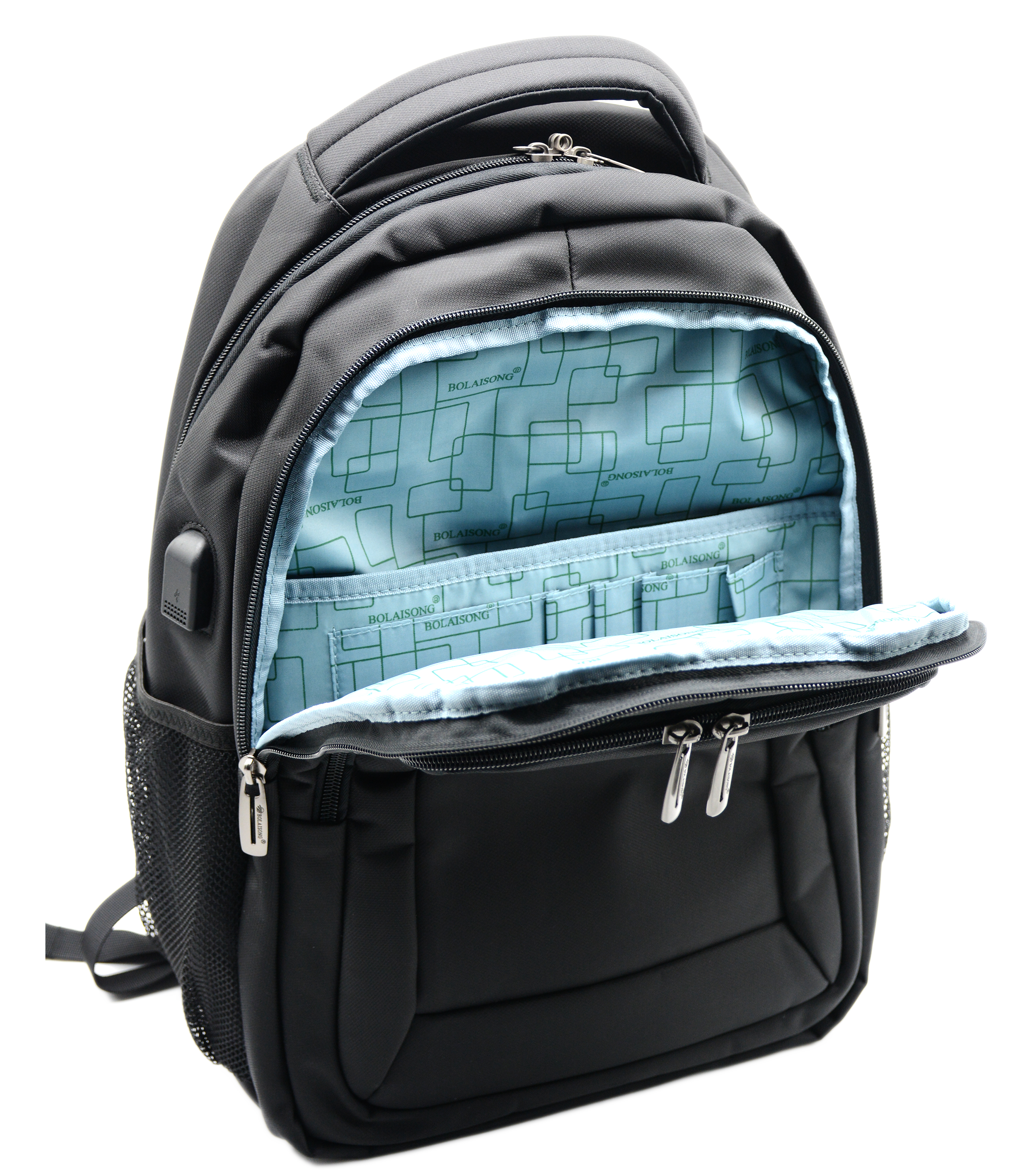 BOLAISONG BACKPACK W/3COMP&LAPTOP POCKET&USB 18"