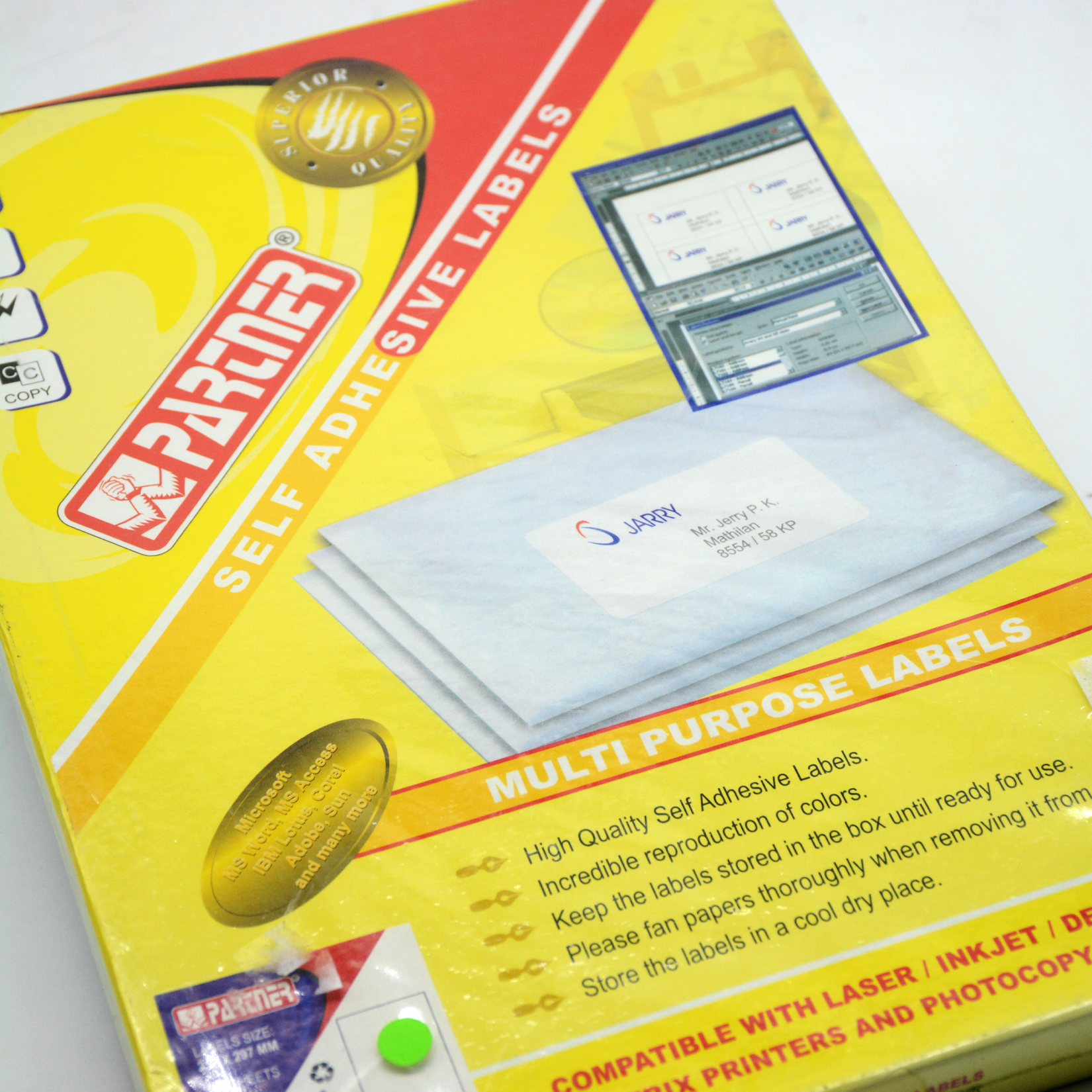 PARTNER SELF ADHESIVE LABEL 100SHT A4 FLUORESCENT COLOUR