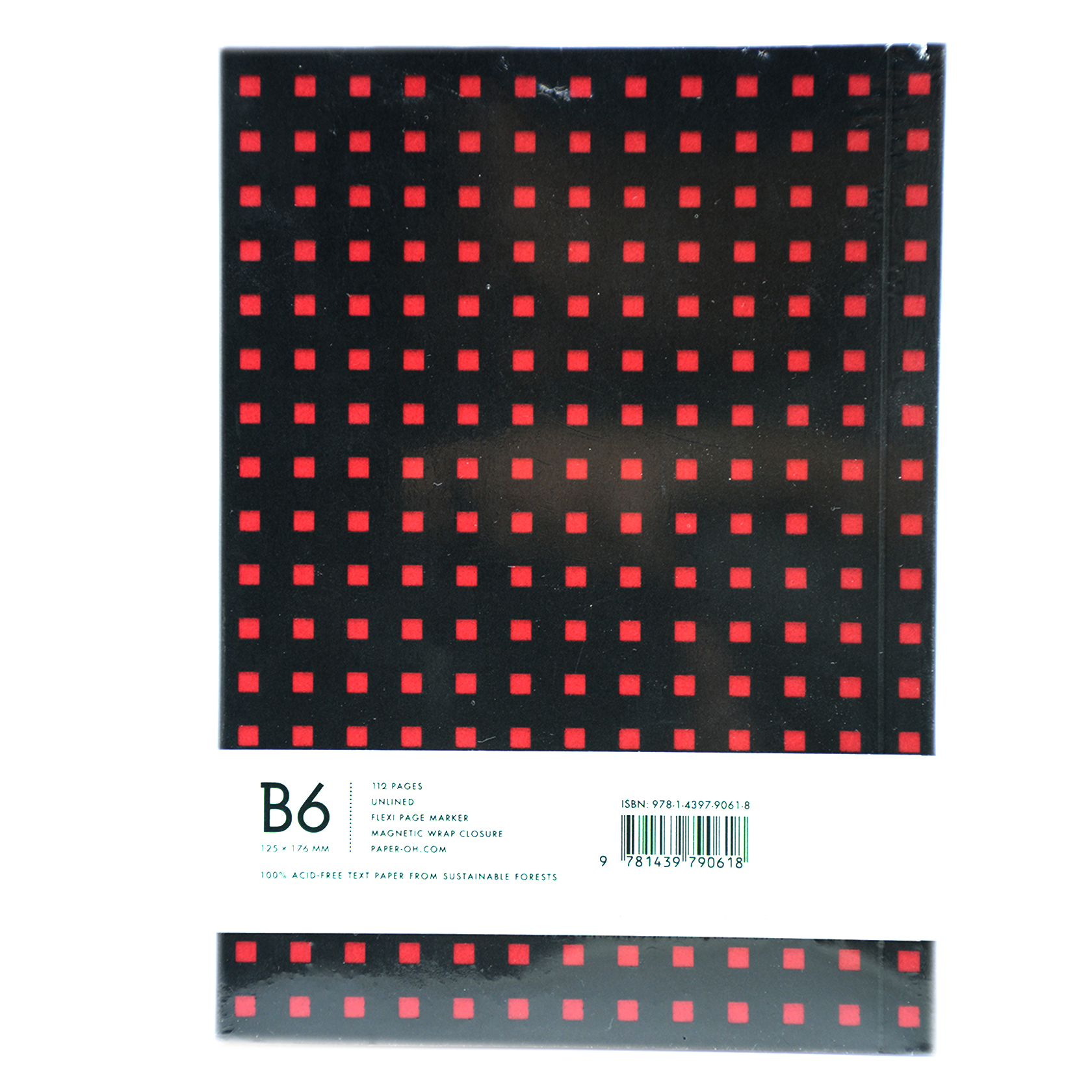 PAPER-OH QUADRO BLACK ON RED B6 UNLINED NOTEBOOK