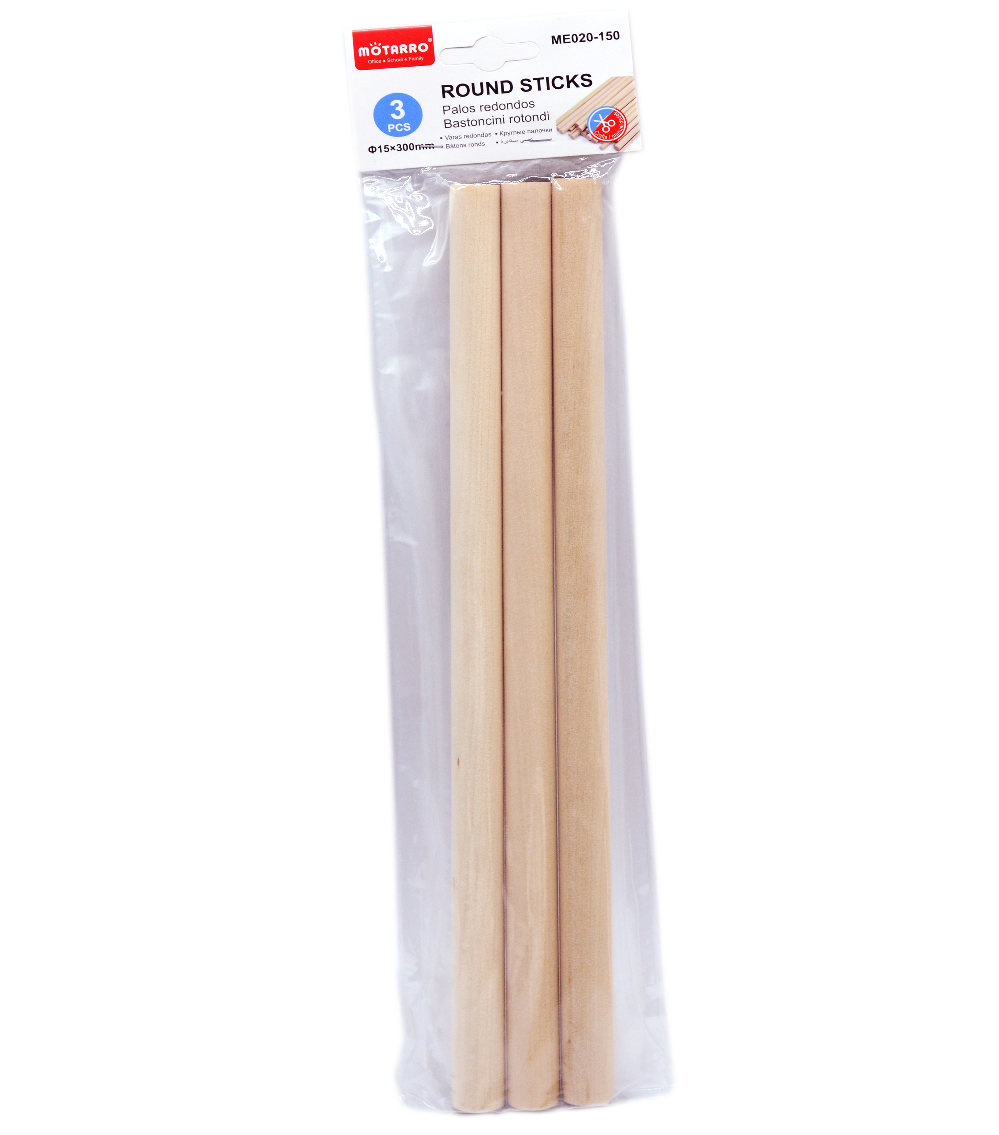 MOTARRO WOODEN STICK 3PCS PACK 15X300MM