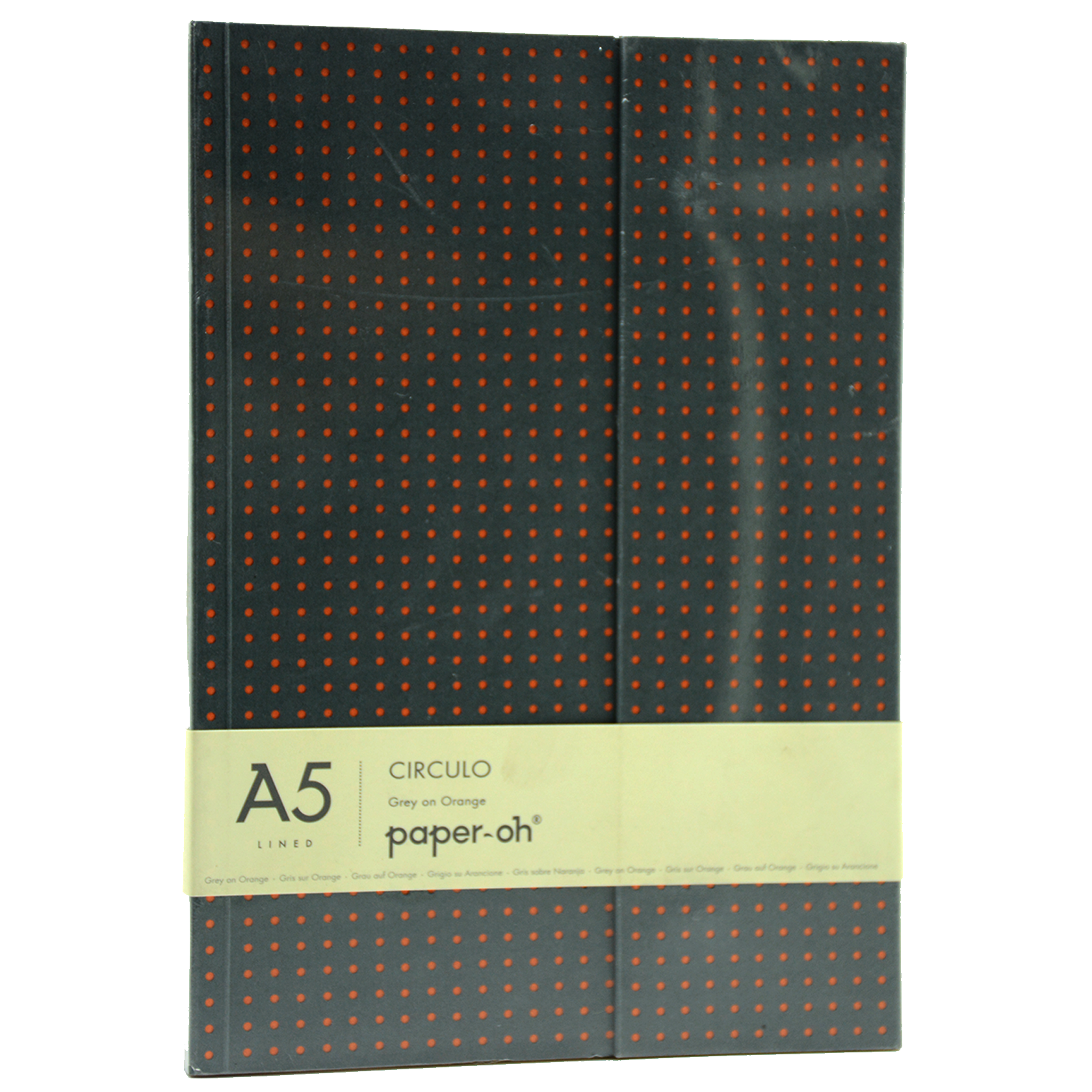 PAPER-OH CIRCULO GREY ON ORANGE A5 LINED NOTEBOOK