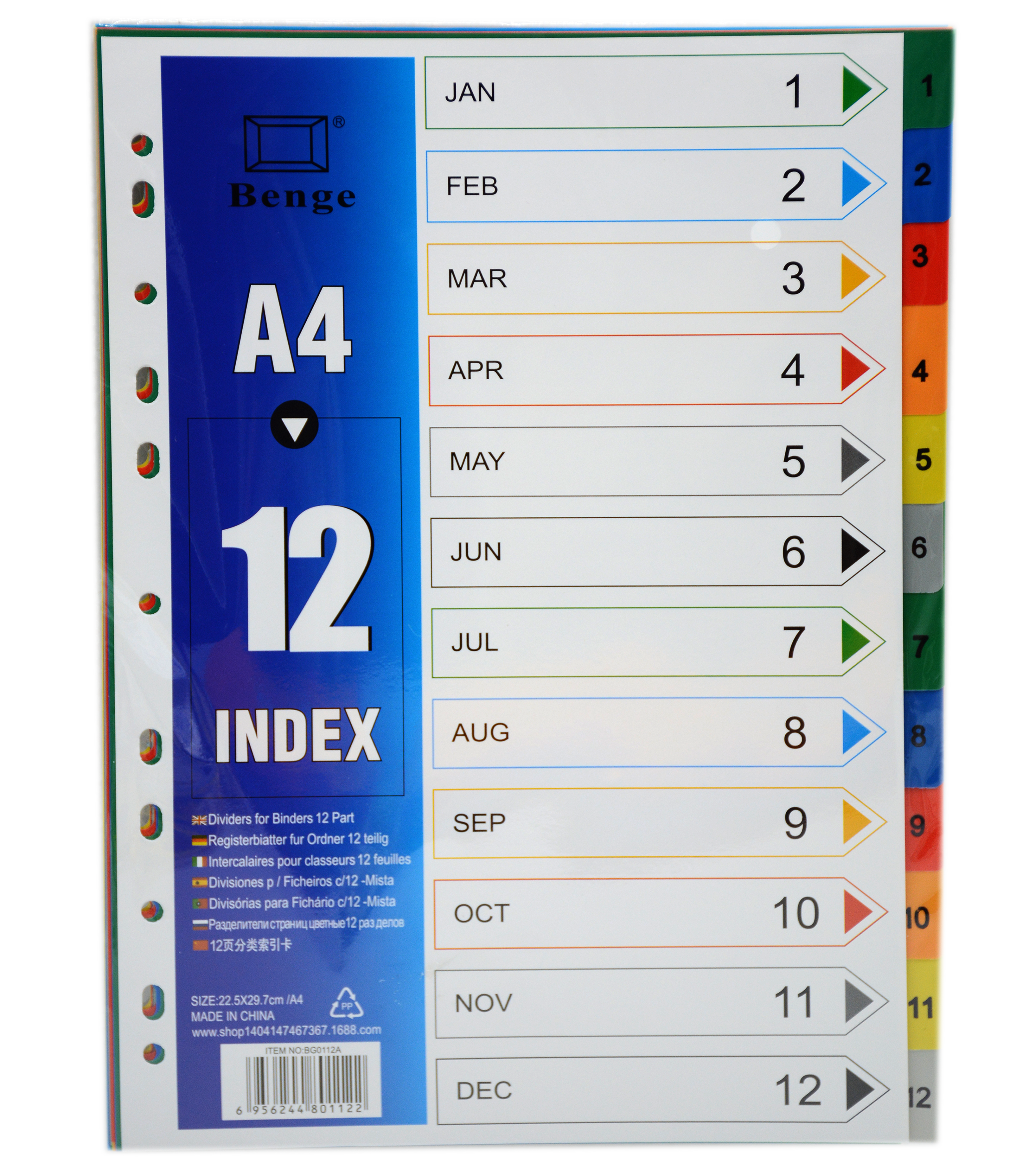 BENGE PP COLOUR A4 DIVIDER 1-12