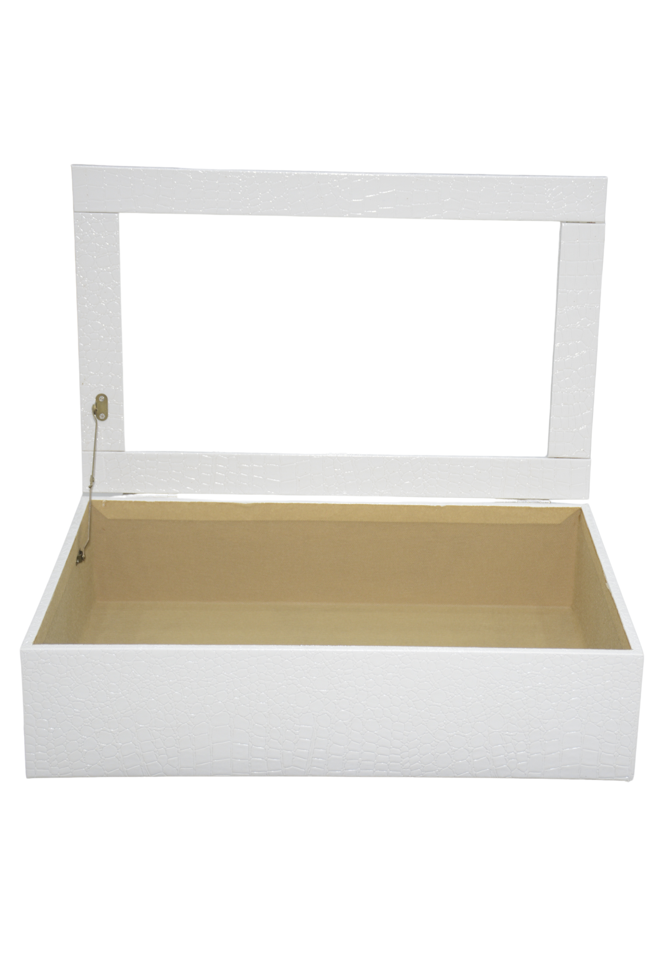 RECT WDN LTR GIFT BOX CROC BODY DES W/GLASS LID WHITE-2MEDIUM
