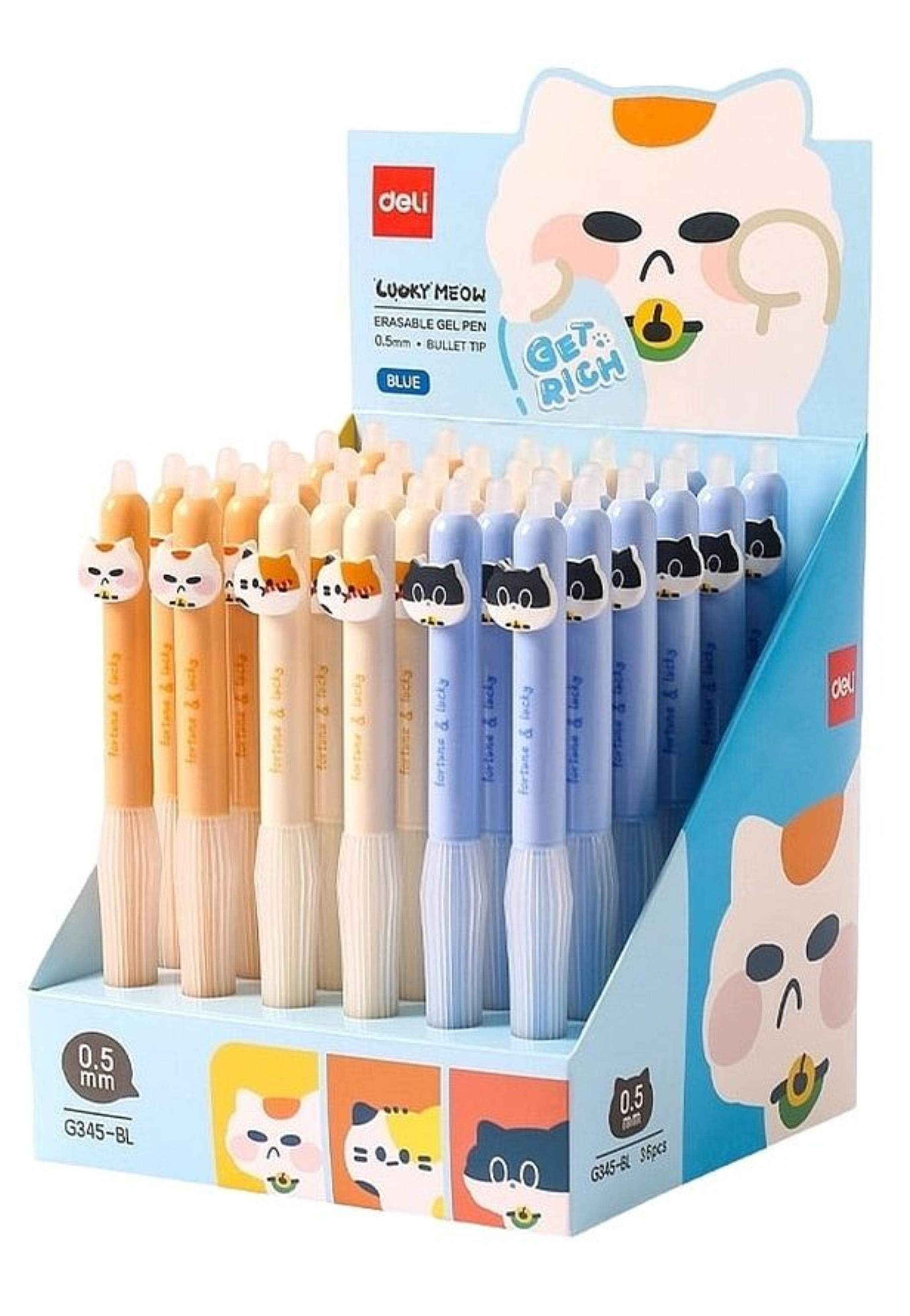 DELI ERASABLE GEL PEN 0.5MM BLUE ASSTD