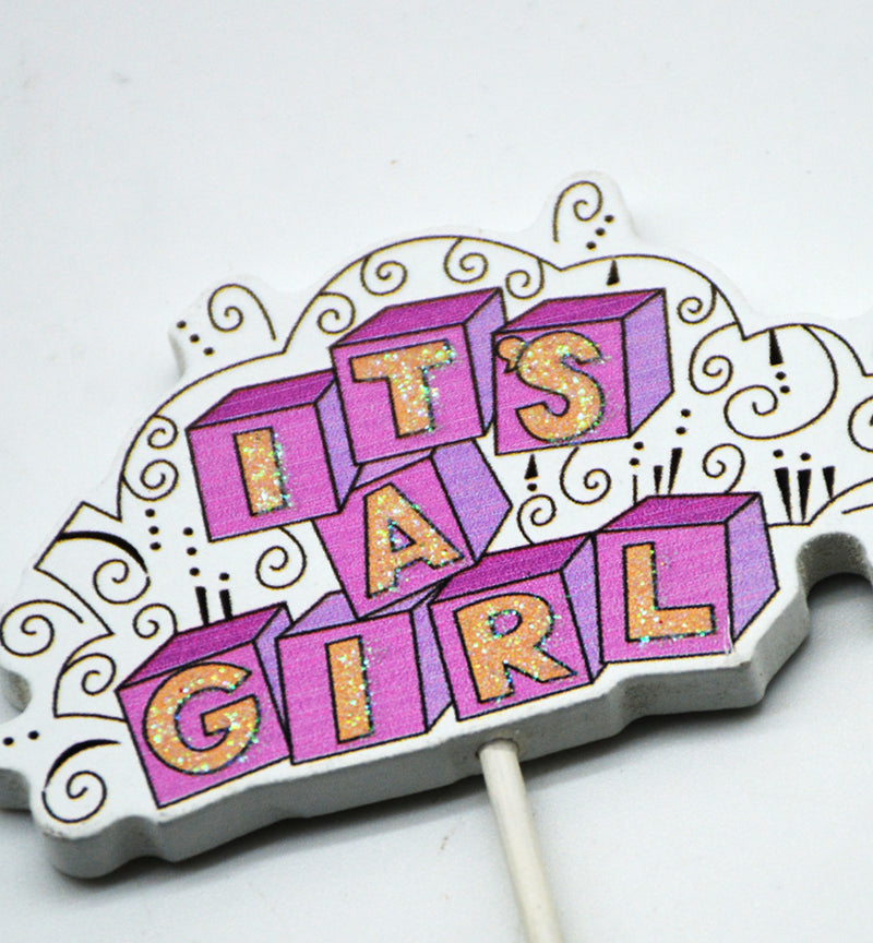WOODEN DECO W/STICK ITS A GIRL