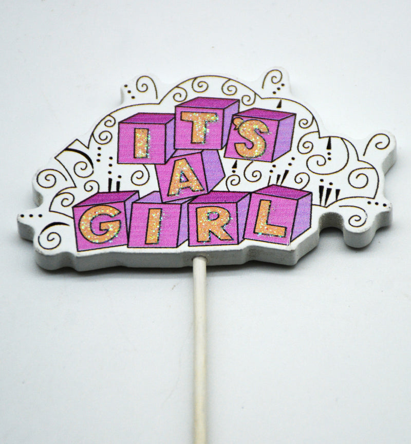 WOODEN DECO W/STICK ITS A GIRL