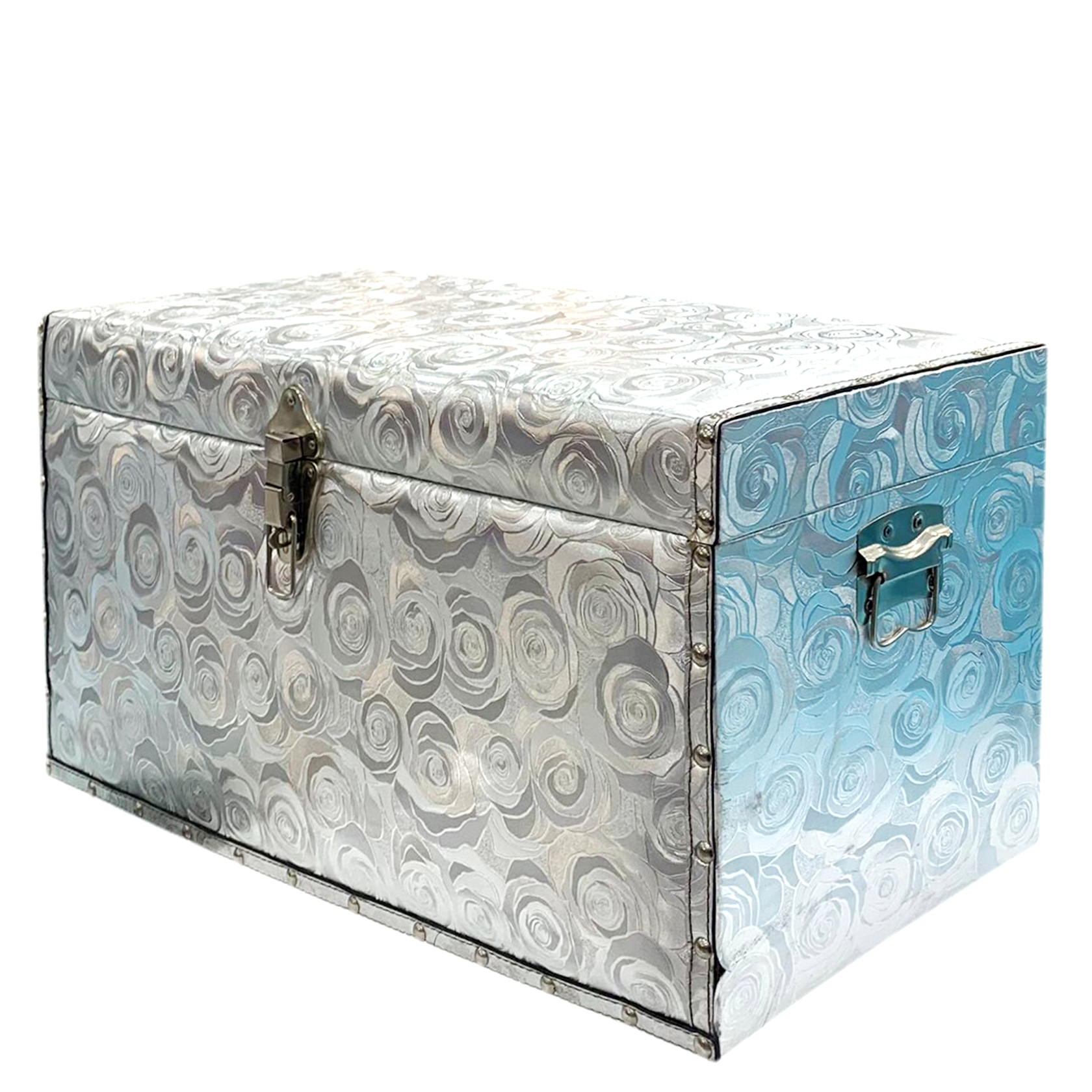 RECTANGLE FLAT WDN LEATHER GIFT BOX W/FLWR DESIGN METALLIC SILVER-SMALL | صندوق هدايا _ جلدي- فضي