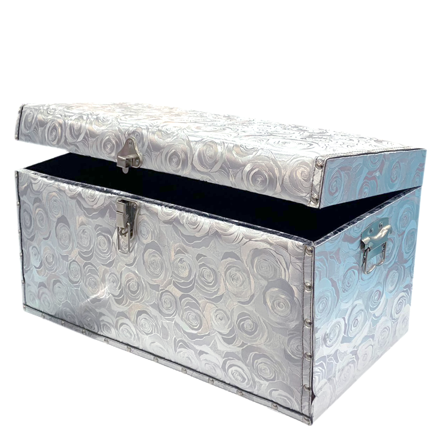 RECTANGLE FLAT WDN LEATHER GIFT BOX W/FLWR DESIGN METALLIC SILVER-SMALL | صندوق هدايا _ جلدي- فضي