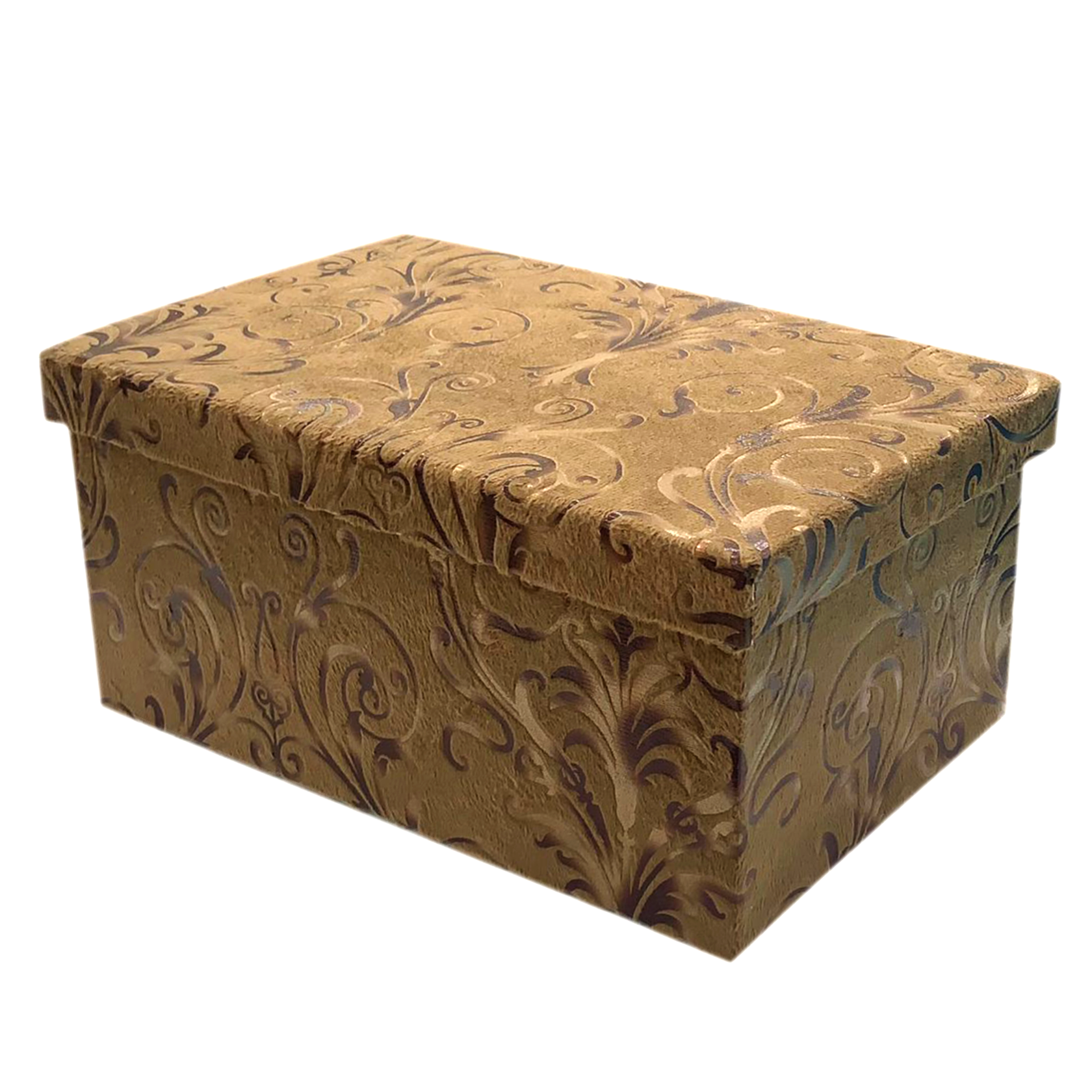 RECTANGLE VELVET W/LEATHER COVER GIFT BOX BROWN/GOLD-3