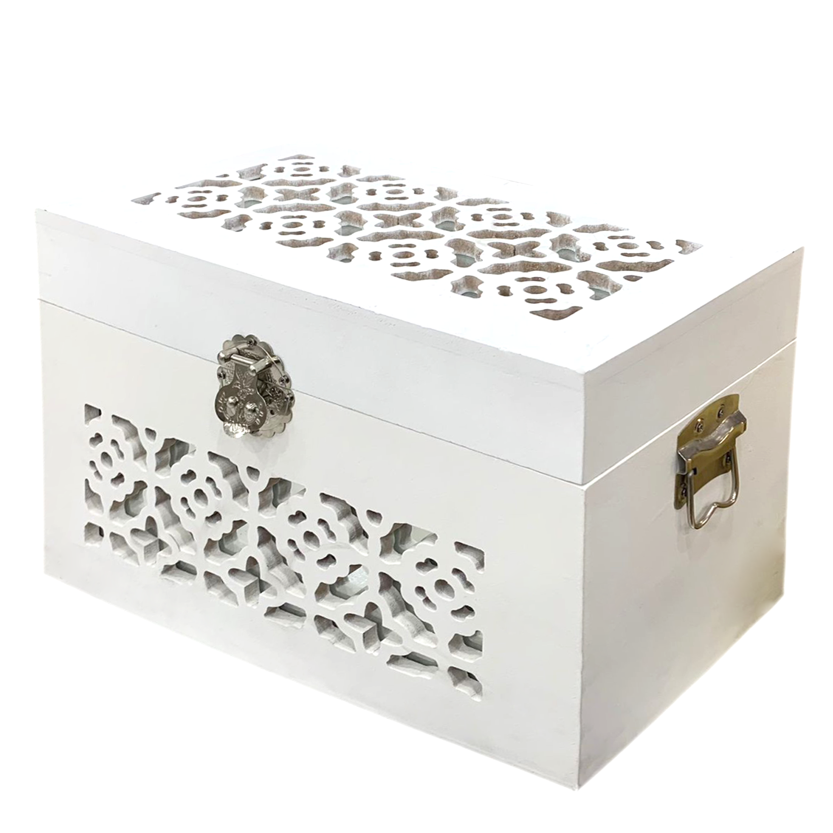 WOODEN GIFT BOX WHITE TRANSPARENT W/FRAME SMALL | صندوق خشبي _ زحاح شفاف