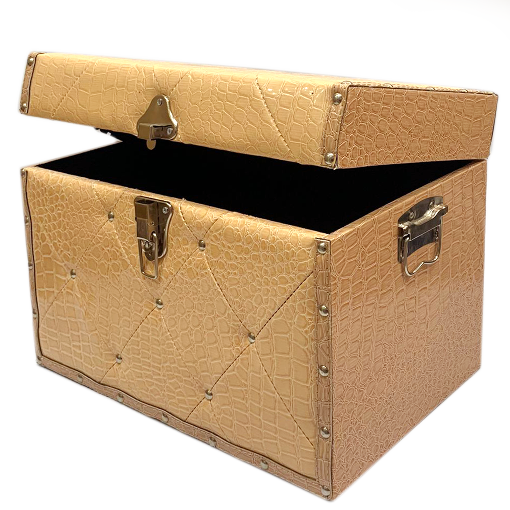 RECTANGLE WOODEN GIFT BOX FLAT CROC.DESIGN W/ STUDS ASSTD-MEDIUM