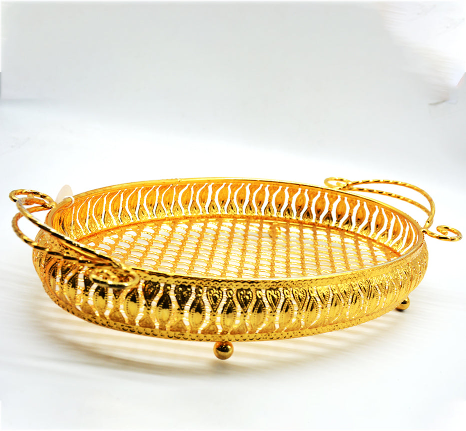 OVAL METAL TRAY W/HANDLE 40X28CM GOLD-MEDIUM