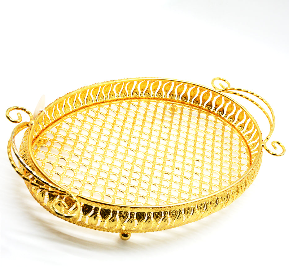 OVAL METAL TRAY W/HANDLE 40X28CM GOLD-MEDIUM