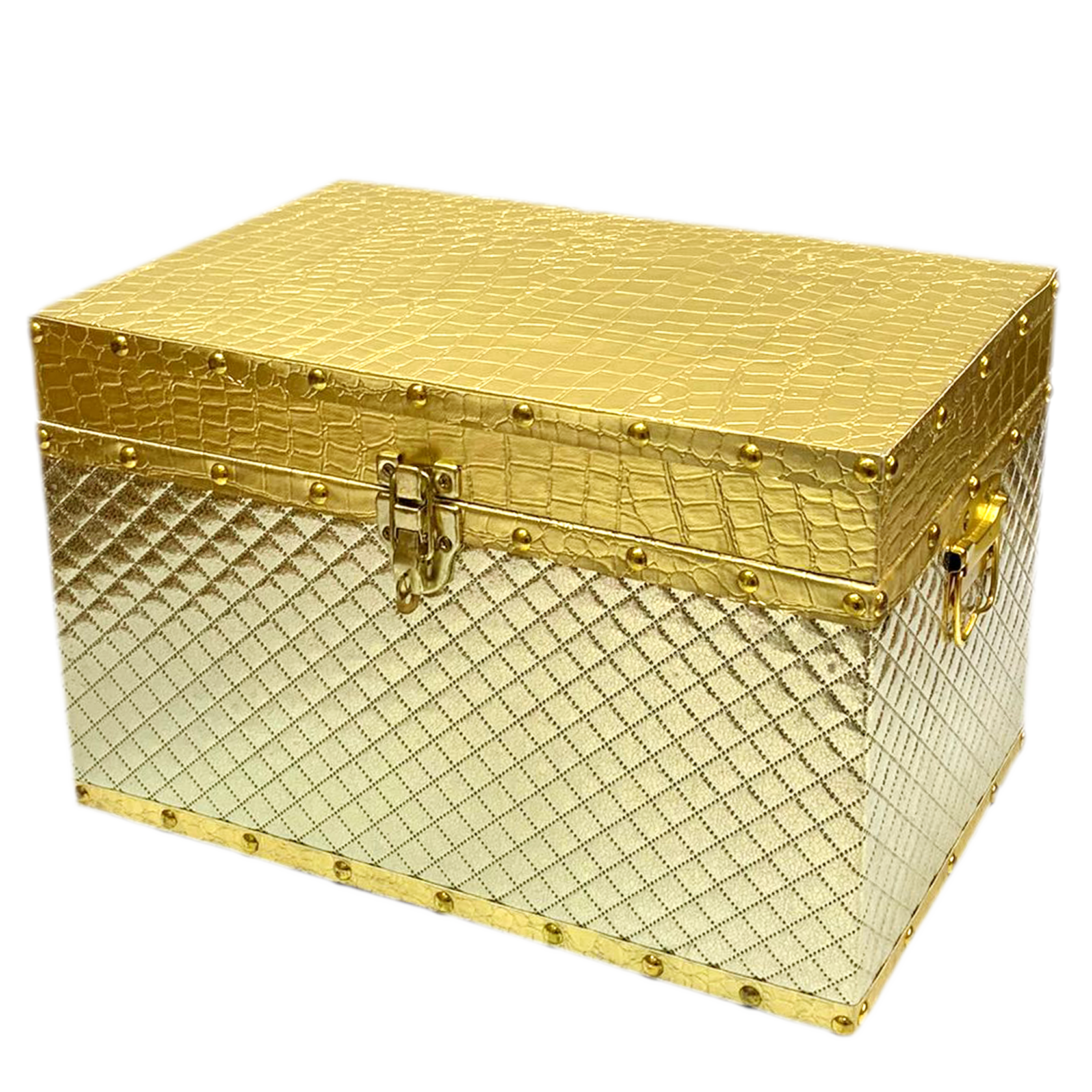 WOODEN RECTANGLE GIFT BOX W/CROC BODY DESIGN GOLD SMALL