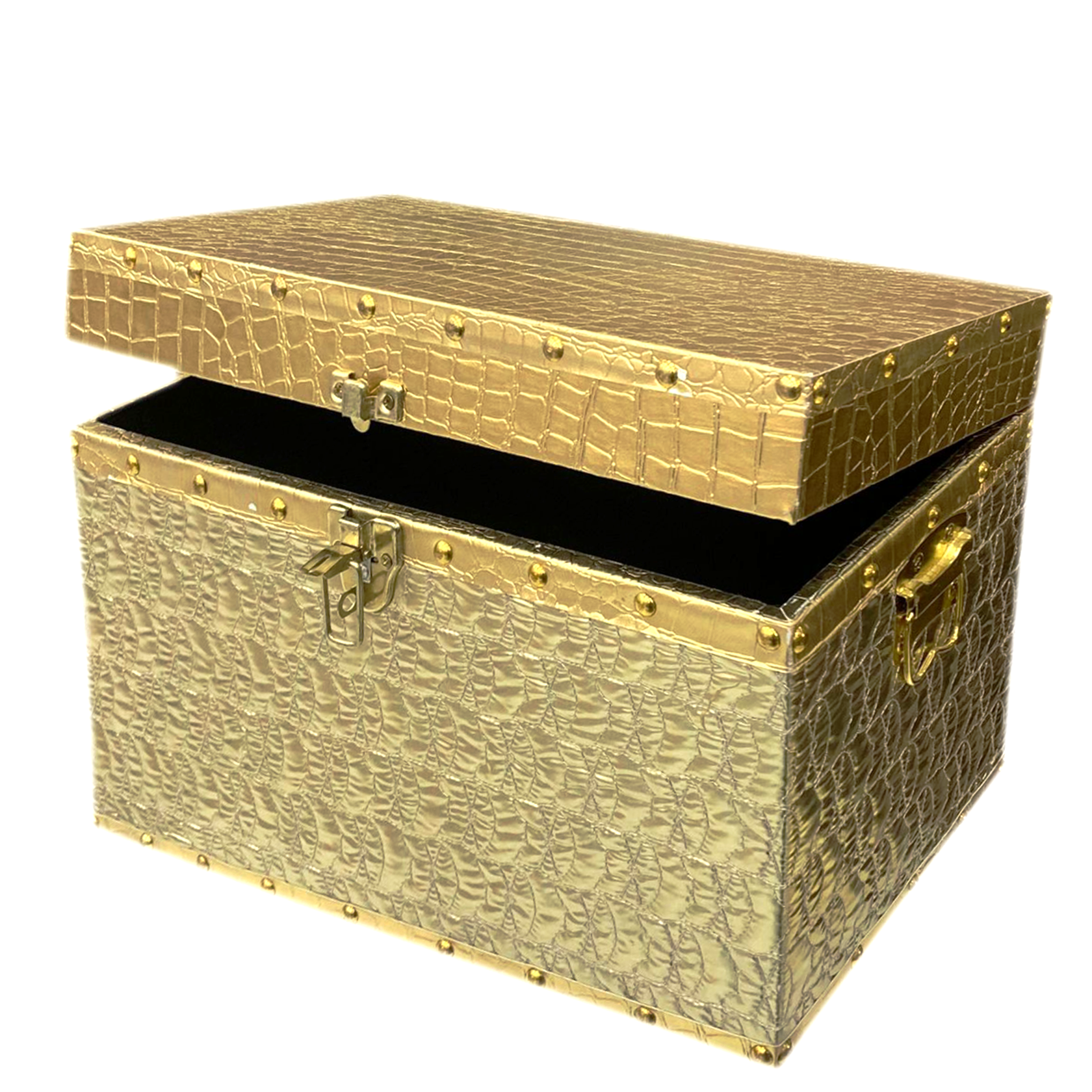 RECTANGLE WOODEN LEATHER GIFT BOX W/CROC BODY DESIGN GOLD FHA110-2
