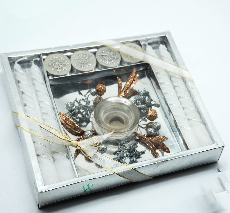 GLASS CANDLE HLDR W/8PC CANDLE