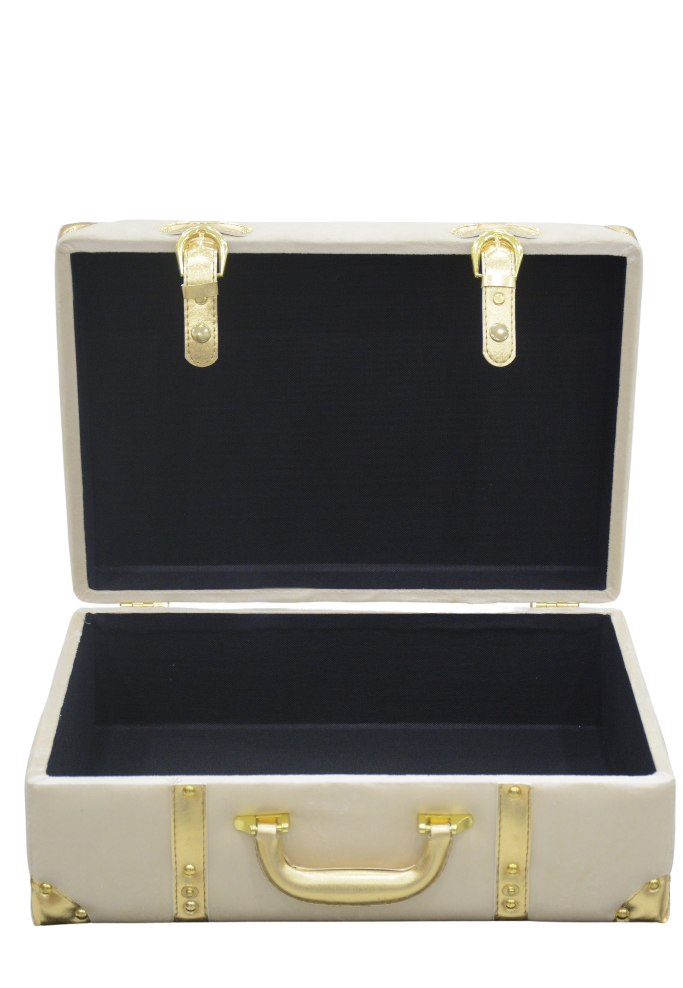 RECT VELVET BOX W/GOLDEN HANDLE 9522 BEIGE-SMALL